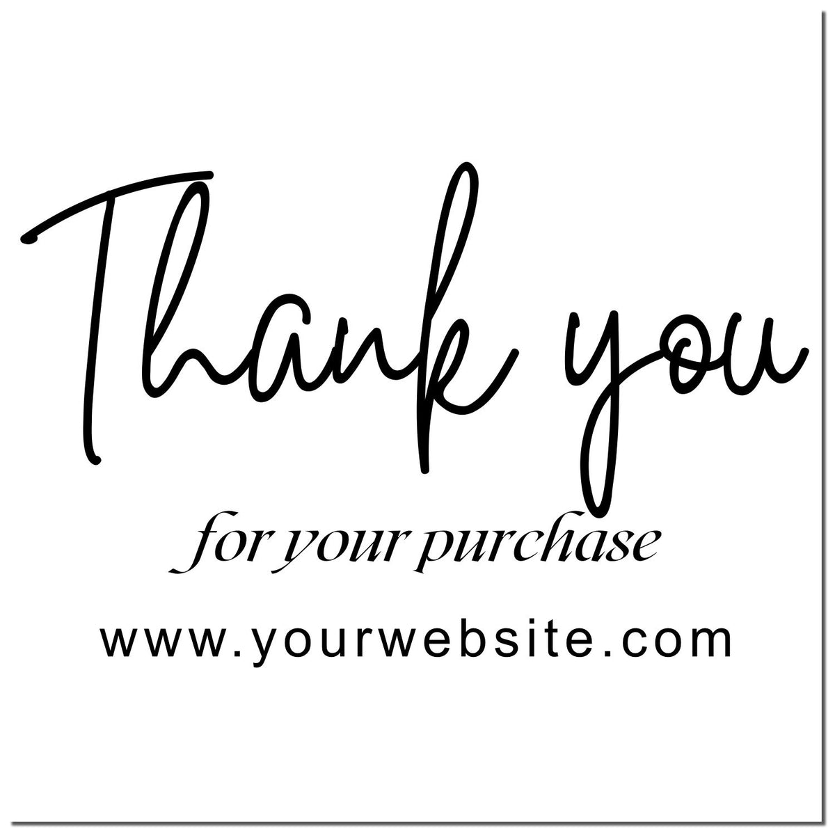 Black thank you stamp seal reading Thank you for your purchase with website placeholder on white background.