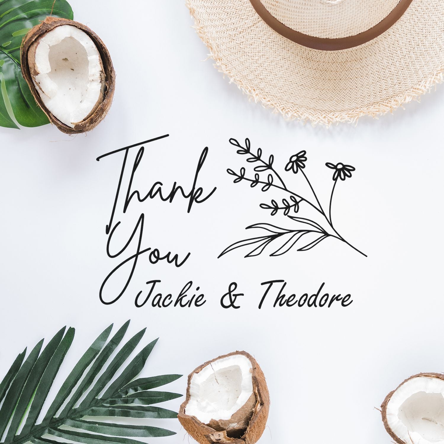 Square Script Botanical Thanks Customized Thanks Rubber Stamp