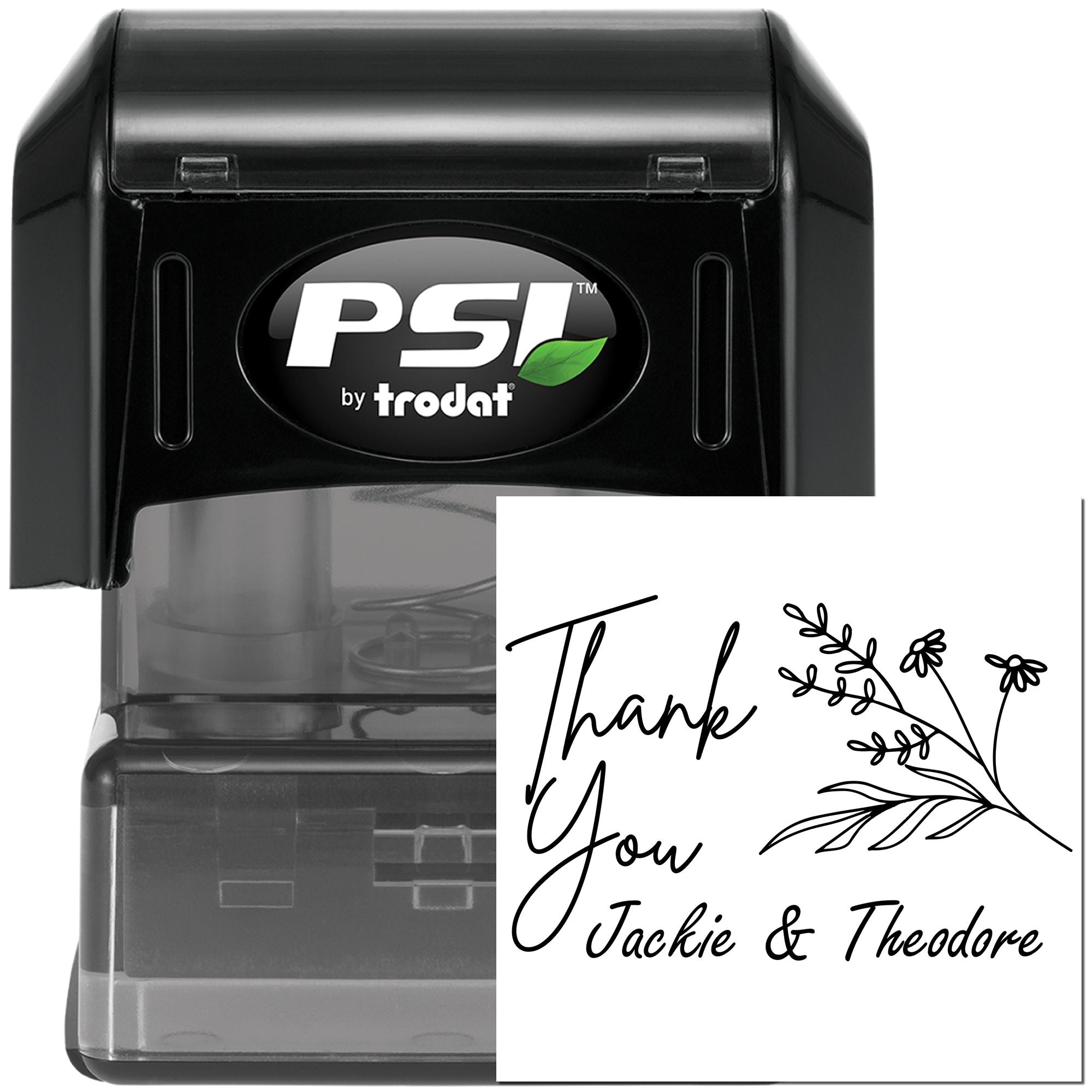 Pre-Inked Script Botanical Thanks Customized Thanks Rubber Stamp - Engineer Seal Stamps