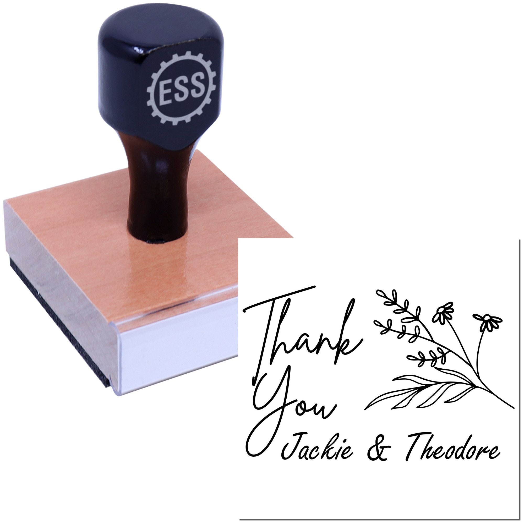 Square Script Botanical Thanks Customized Thanks Rubber Stamp