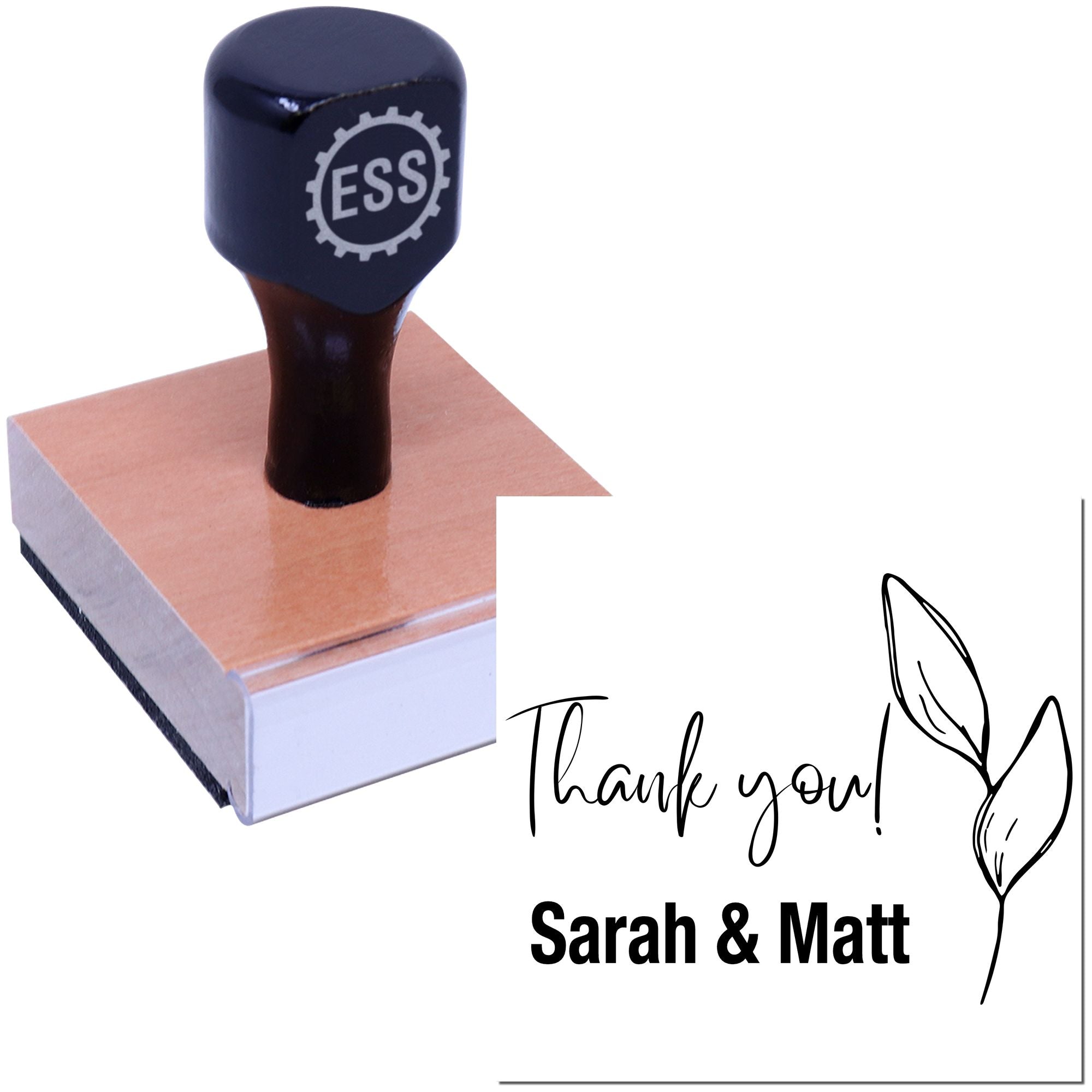 Square Leafy Thanks Wedding Personalized Thanks Stamp