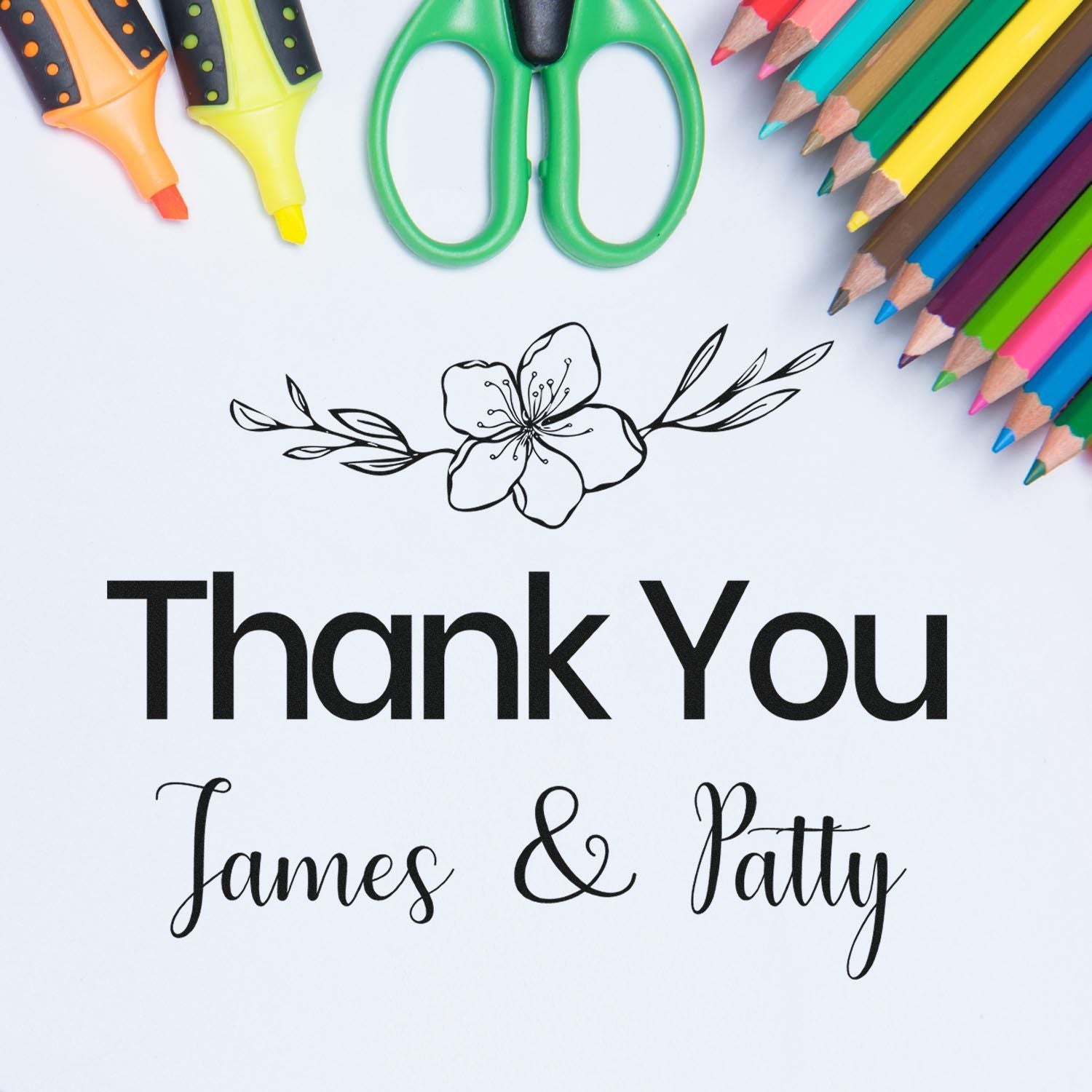 Square Floral Script Gratitude Wedding Custom Thank You Rubber Stamp