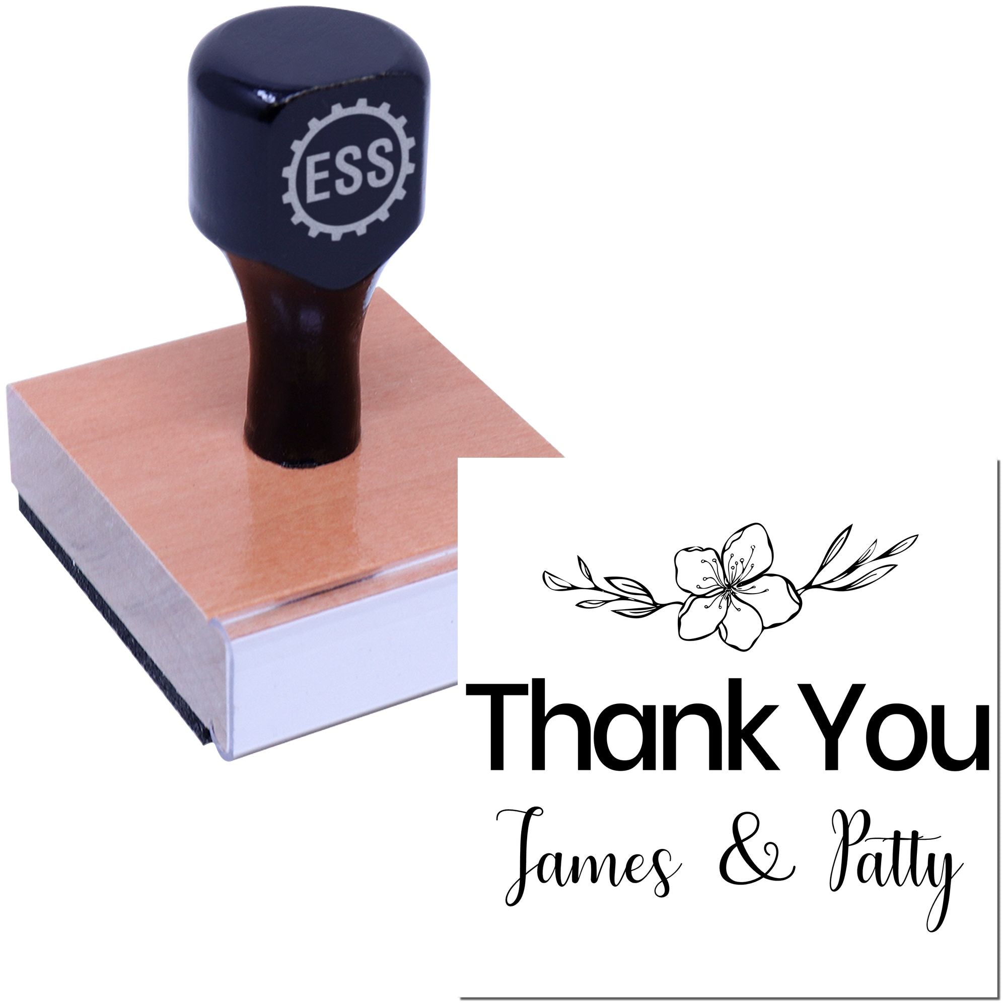 Square Floral Script Gratitude Wedding Custom Thank You Rubber Stamp