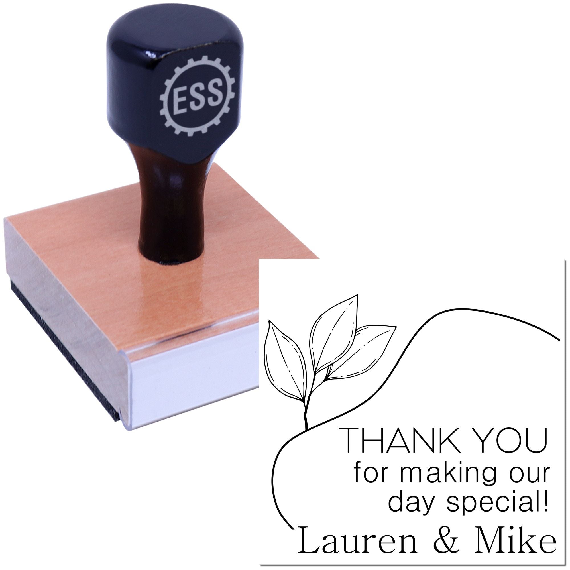 Square Leafy Lines Thanks Wedding Custom Thank You Wood Stamp