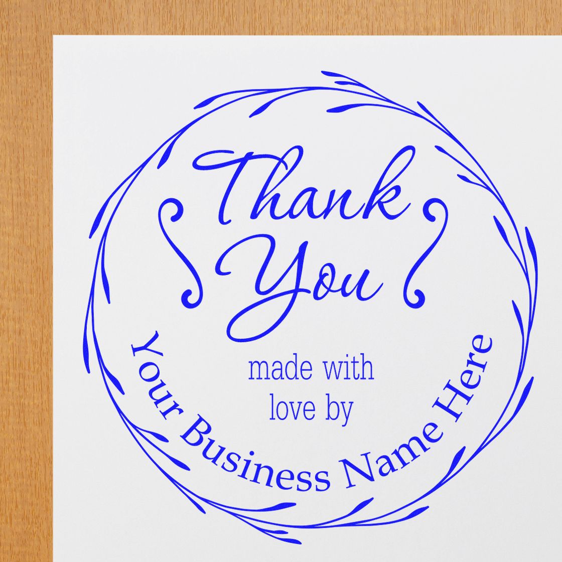 ESS Round Personalized Touch Thank You Stamper in use, showcasing customized thank you message on a stamp.