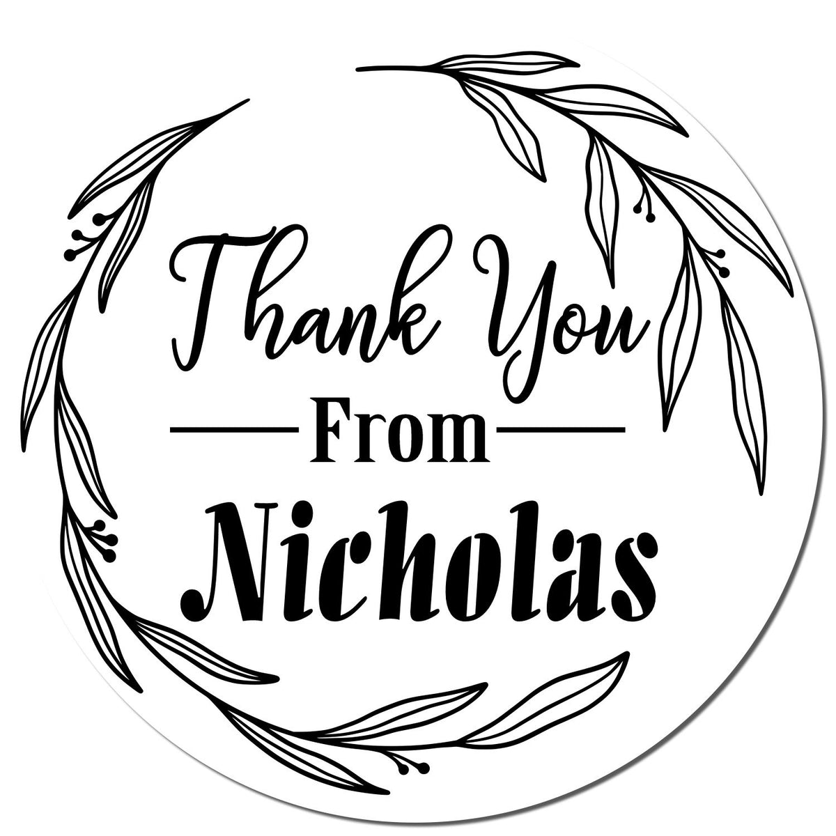 Black thank you stamp from ESS featuring a round, hand-drawn design with customizable gratitude message.