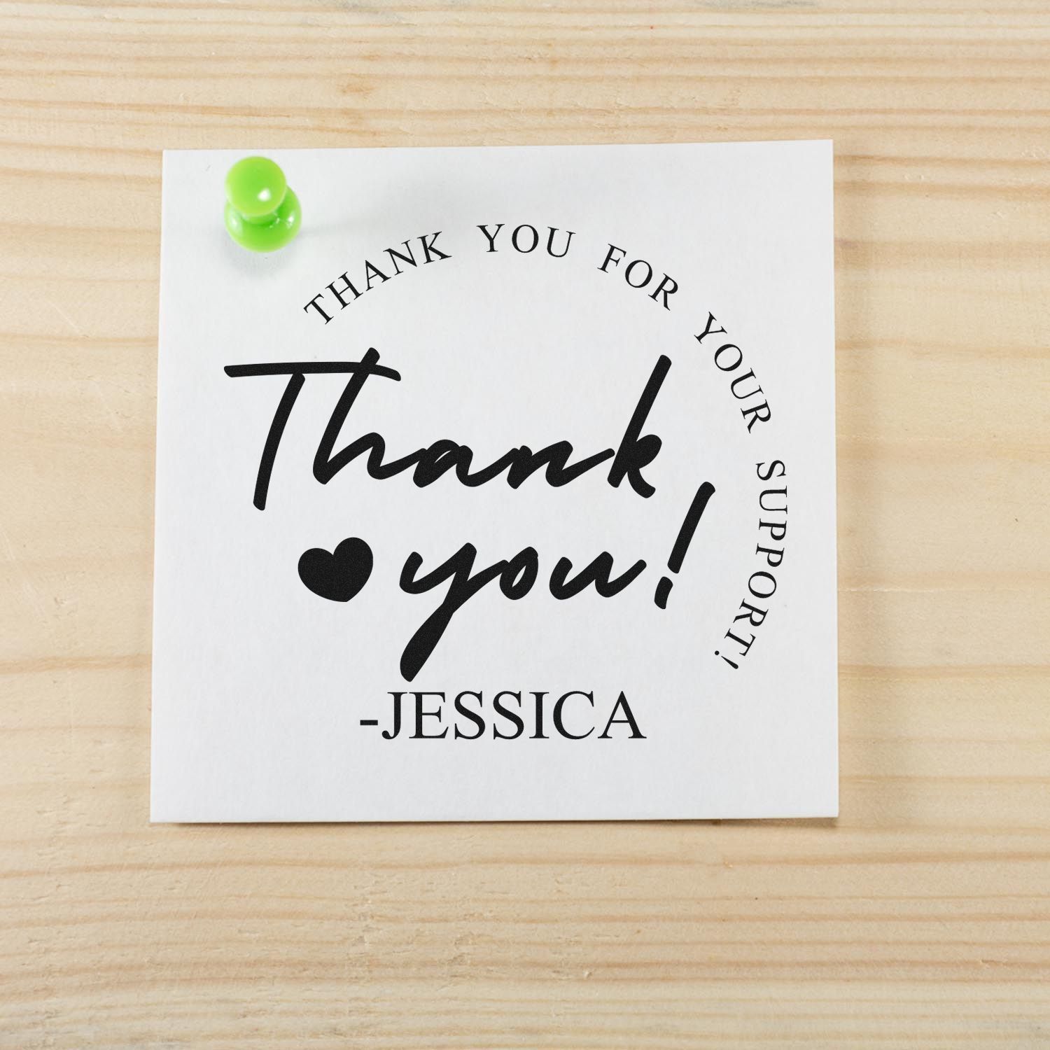 Round Heartfelt Thanks from Jessica Personalized Thank You Wood Stamp