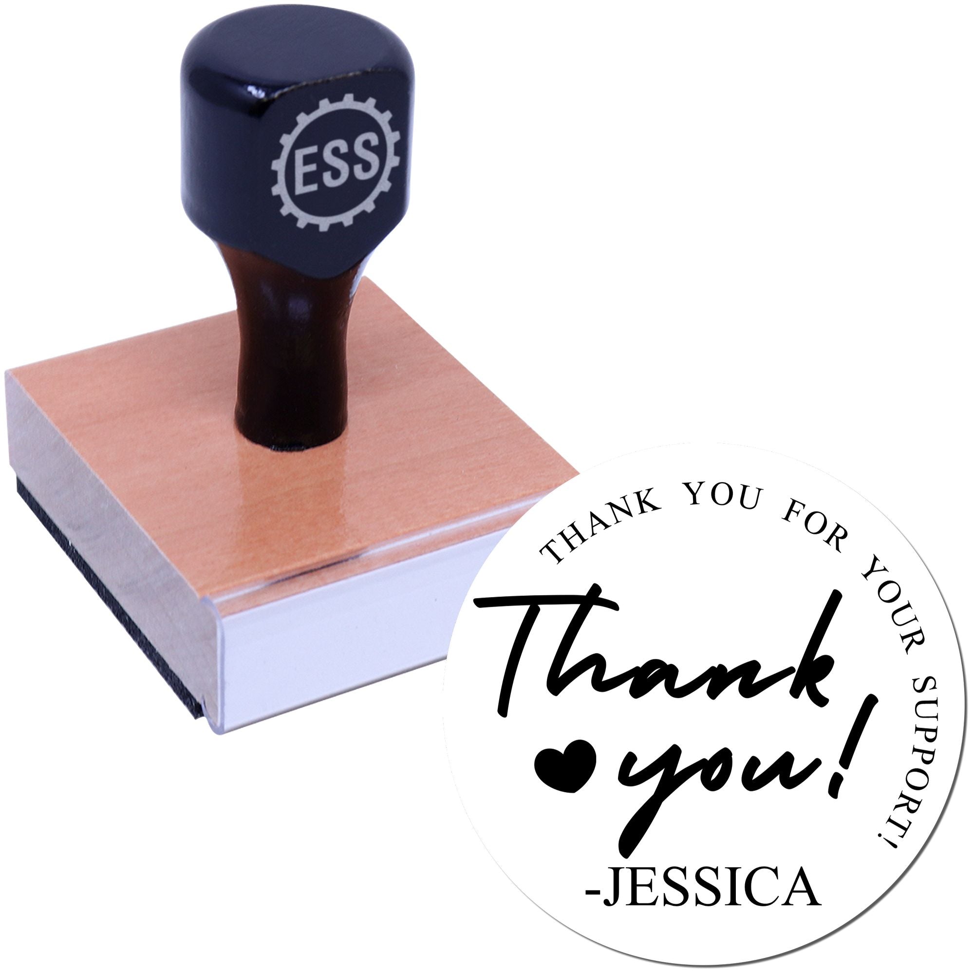 Round Heartfelt Thanks from Jessica Personalized Thank You Wood Stamp