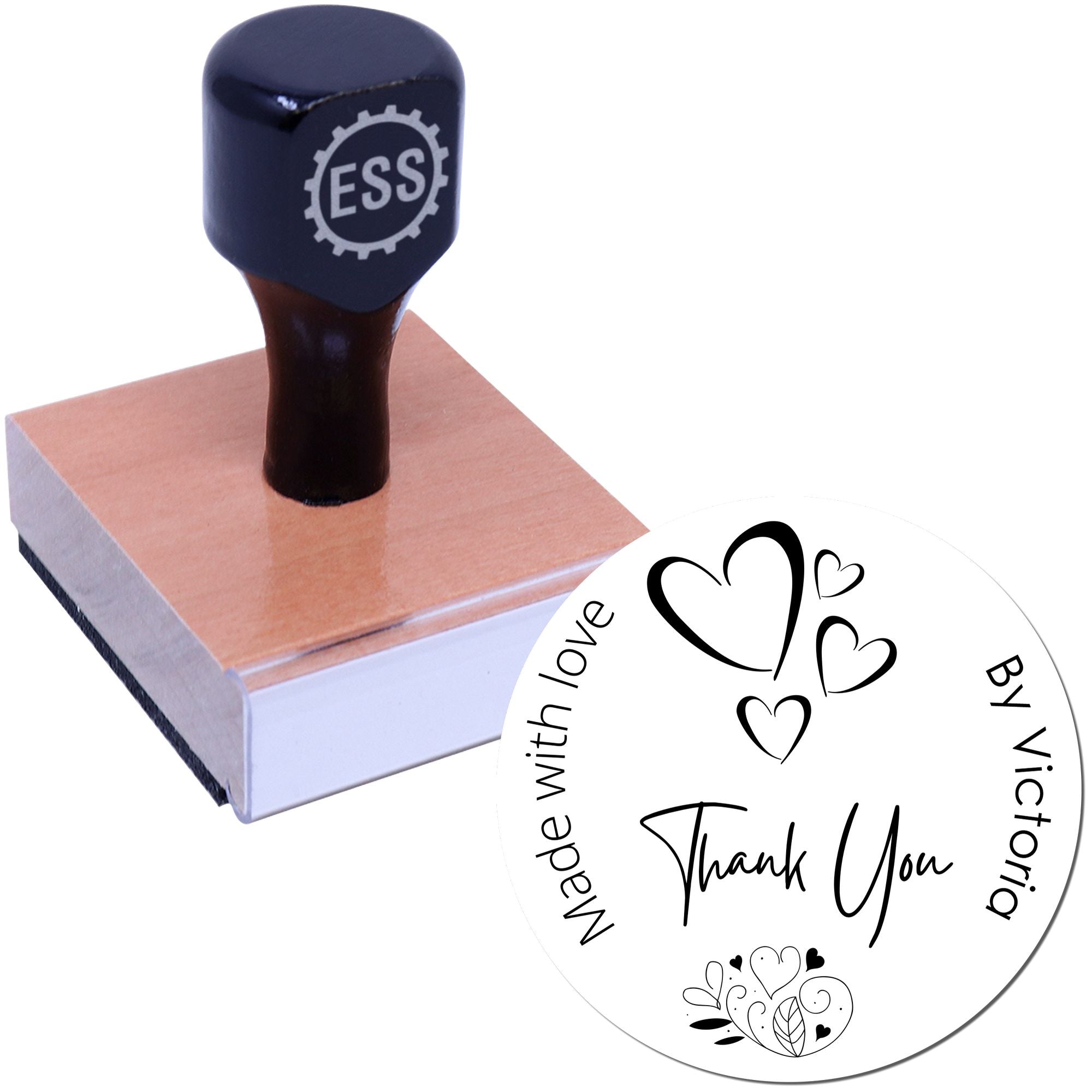 Round Heartfelt Gratitude by Victoria Personalized Thanks Wood Stamp