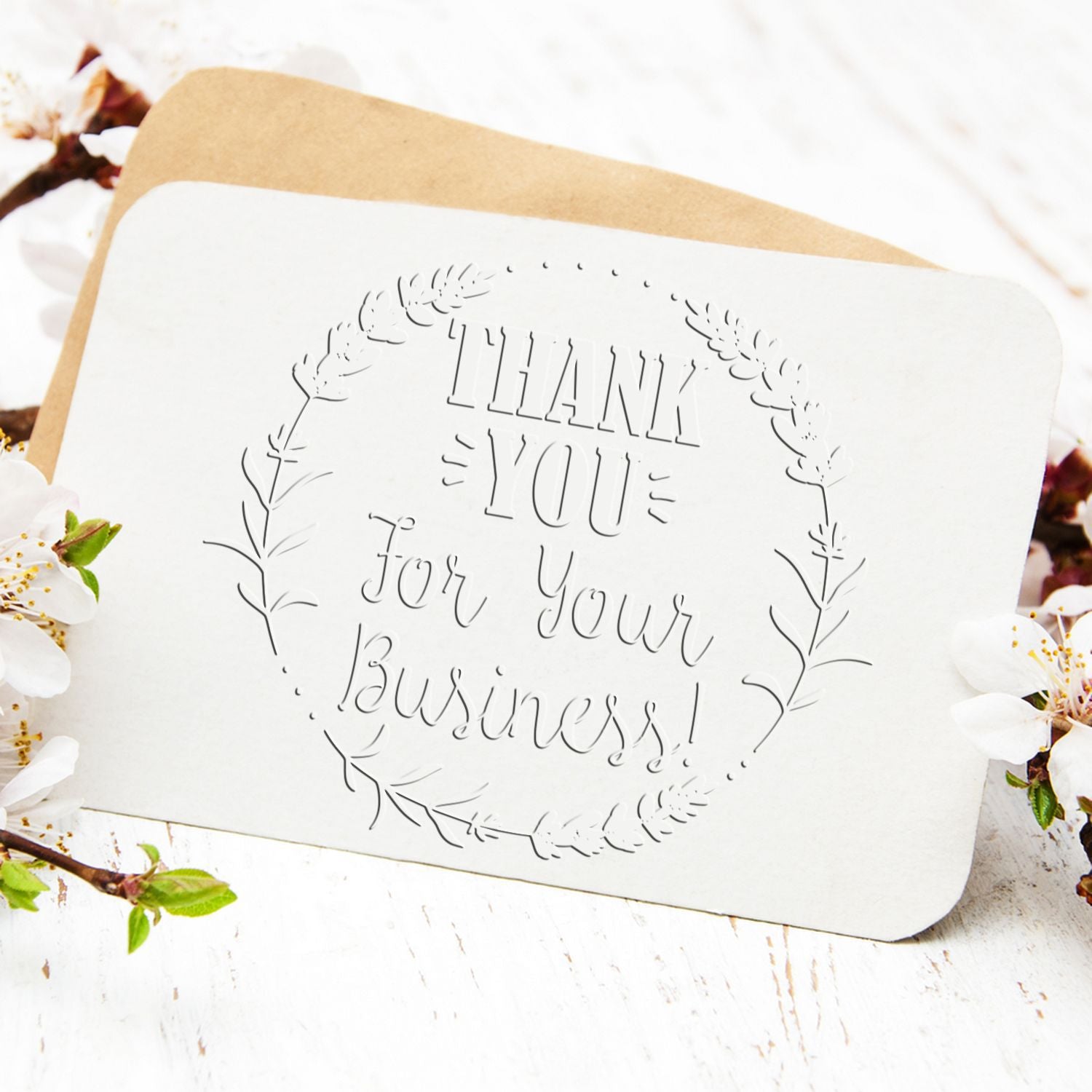 Soft Grateful Blooms Business Personalized Thank You Embossed Seal