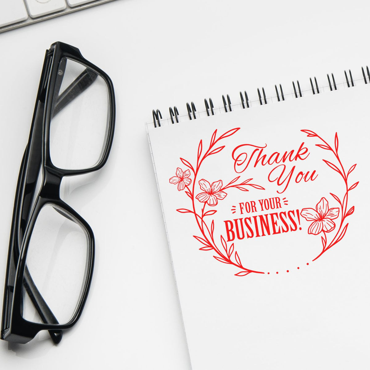 ESS Round Floral Gratitude Thank You Wood Stamp in use, featuring a decorative floral design for personalized thank you notes.