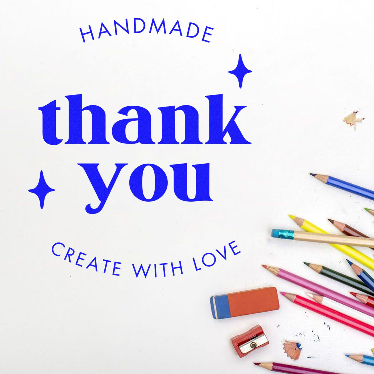 Round handmade gratitude thank you wood stamp by ESS in use, featuring custom thank you design on a wooden handle.