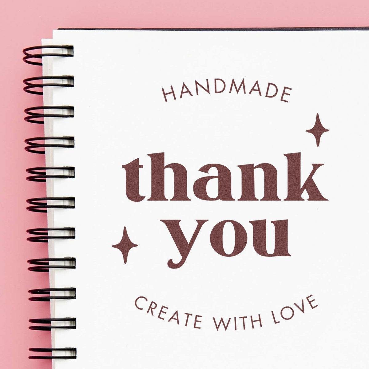 Round handmade gratitude thank you wood stamp by ESS, showing the custom "Thank You" message in use on paper.