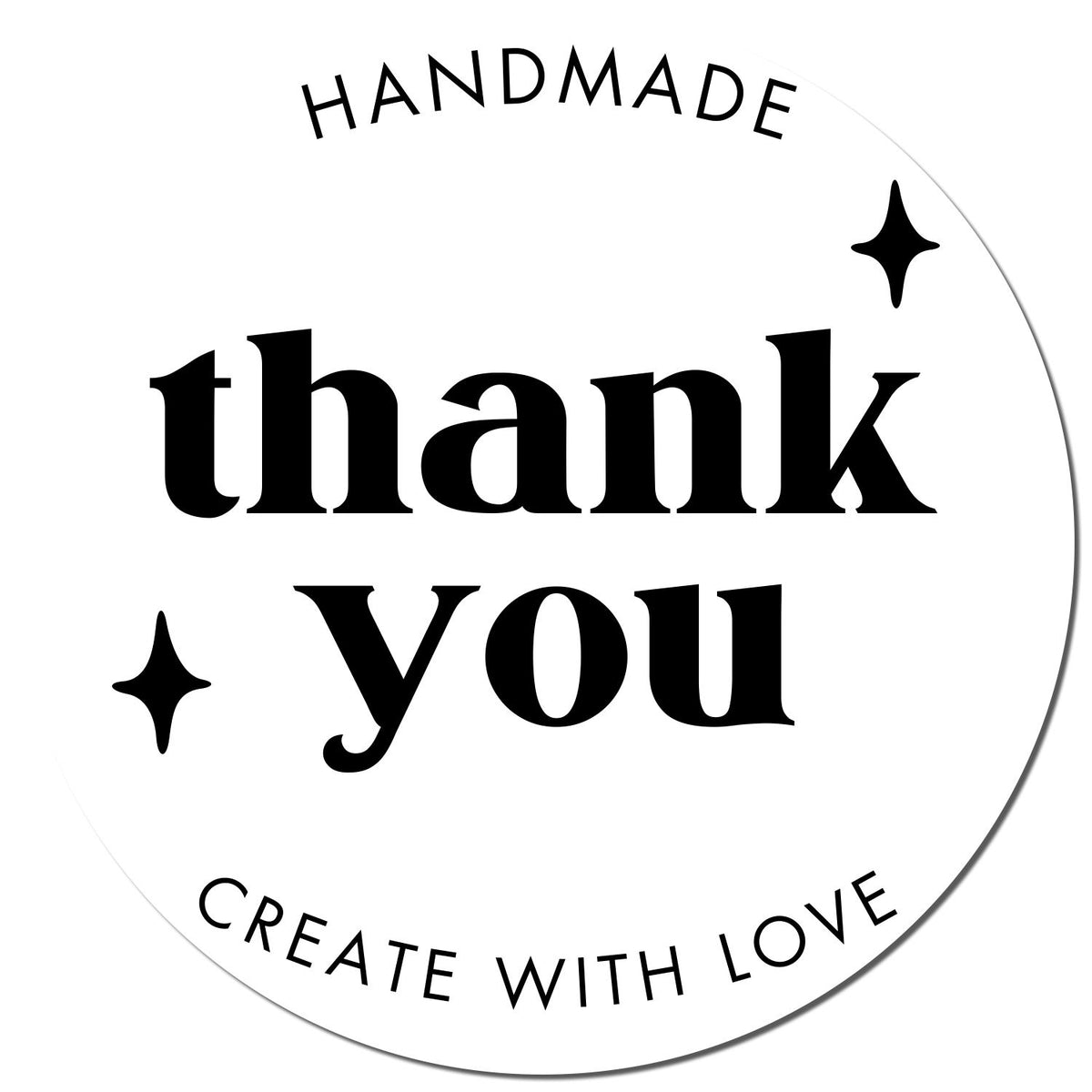 Black Round Handmade Gratitude Thank You Wood Stamp by ESS with customized thank you message and engraved design.