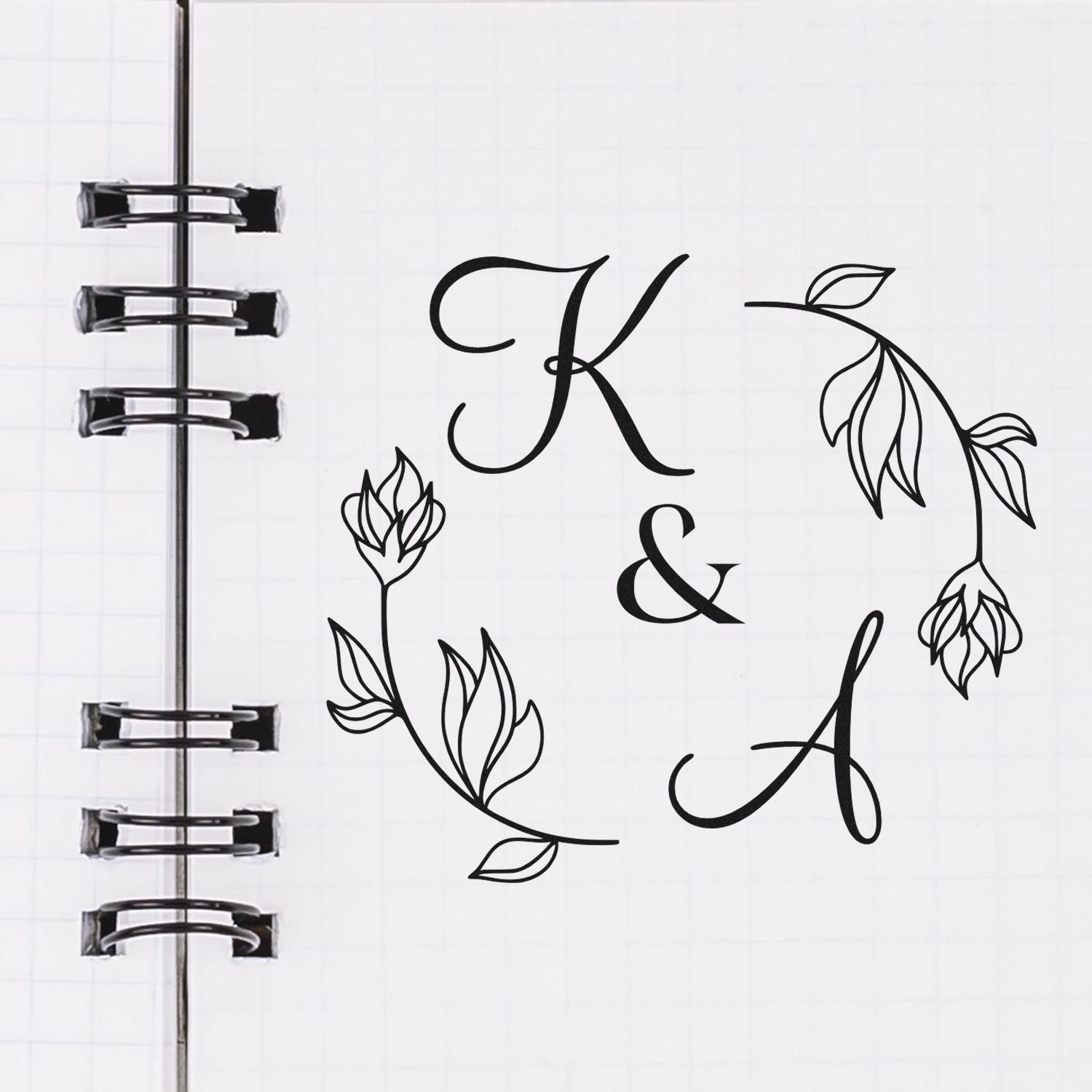 Square Floral Elegance Monogram Couples' Initial Stamp