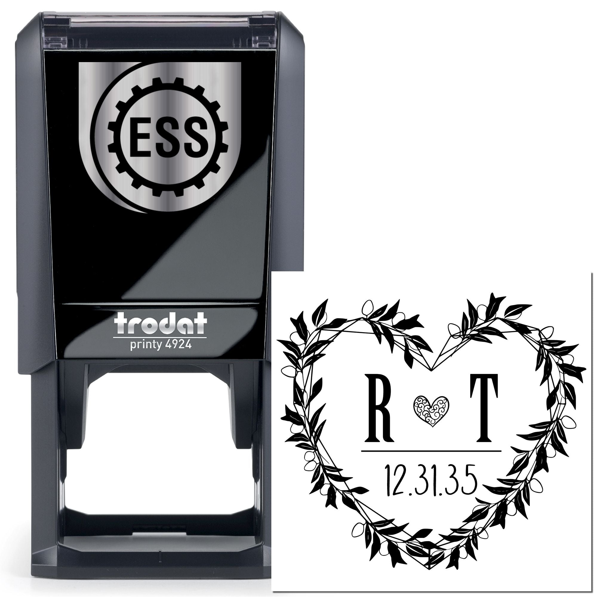 Heartfelt Vines Custom Initial Rubber Stamp - Engineer Seal Stamps