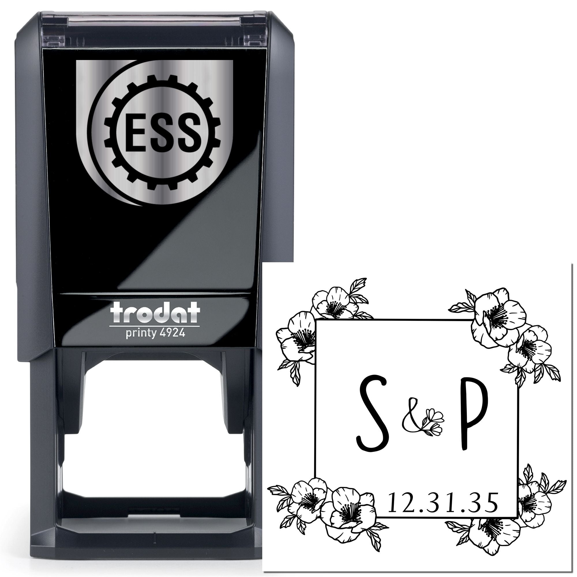 Botanical Grace Custom Monogram Initial Stamp - Engineer Seal Stamps