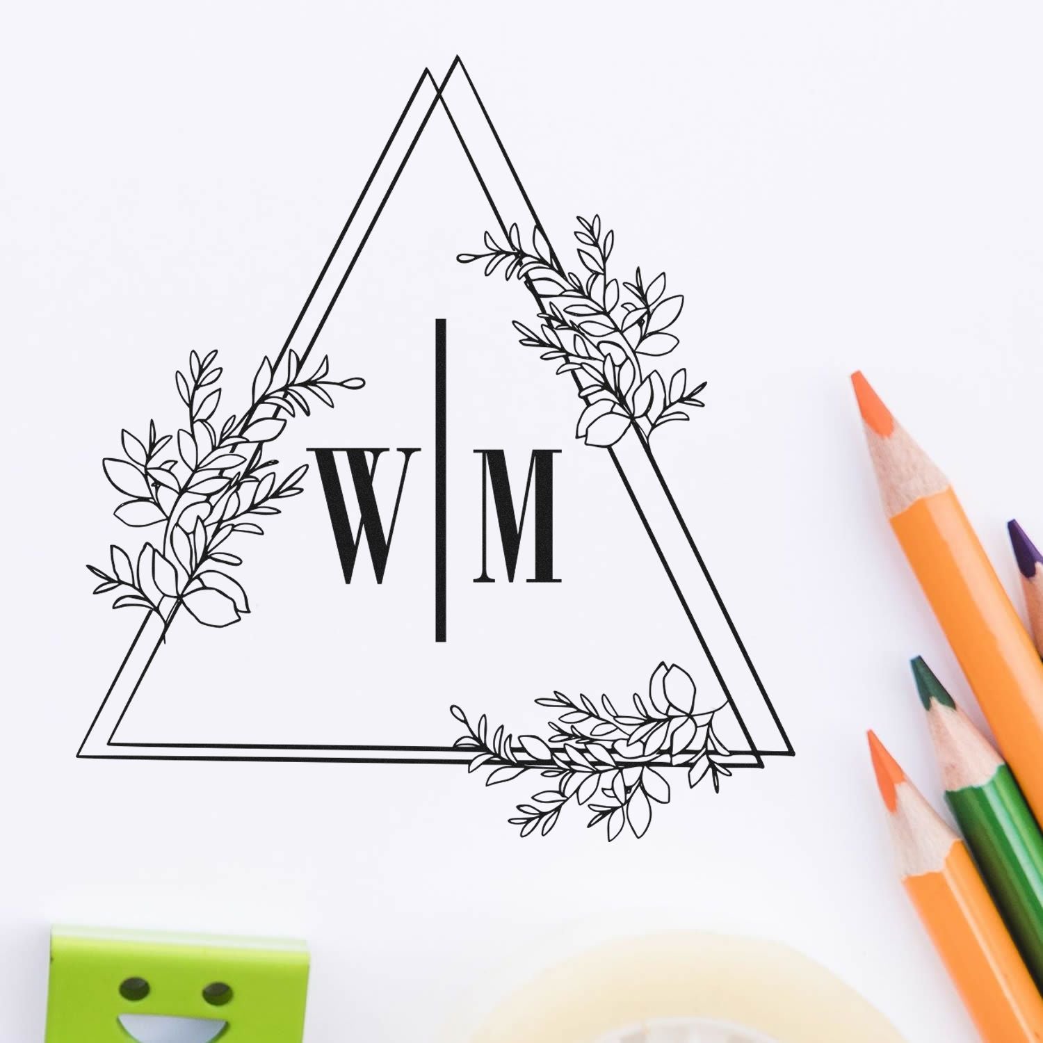 Square Floral Geometric Elegance Initial Wedding Stamp