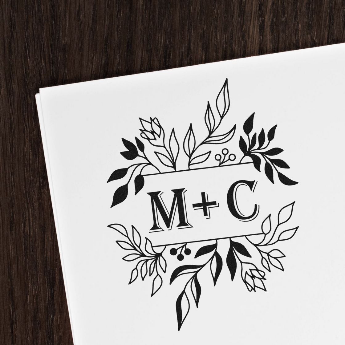 Square Botanical Bliss Monogram Save The Date Initial Stamp