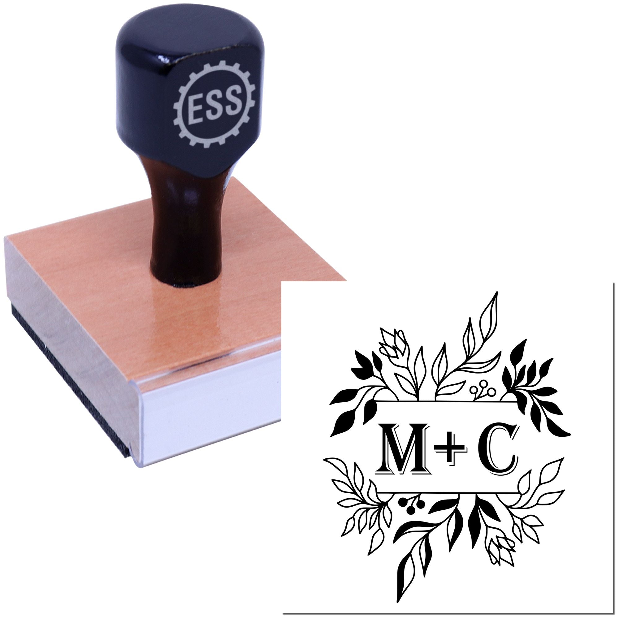 Square Botanical Bliss Monogram Save The Date Initial Stamp