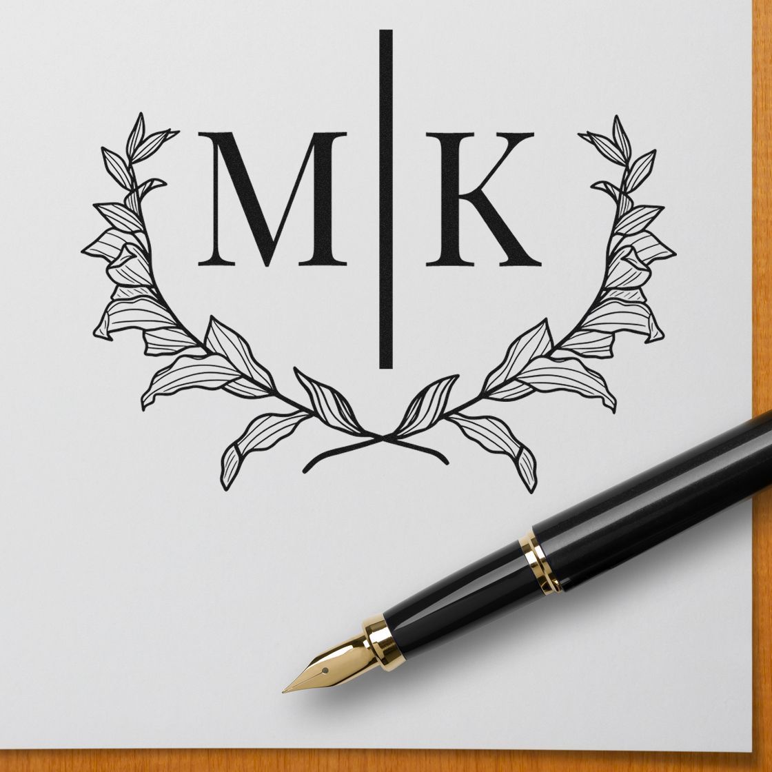 Elegant Laurel Monogram Custom Thank You Initial Stamp - Engineer Seal Stamps