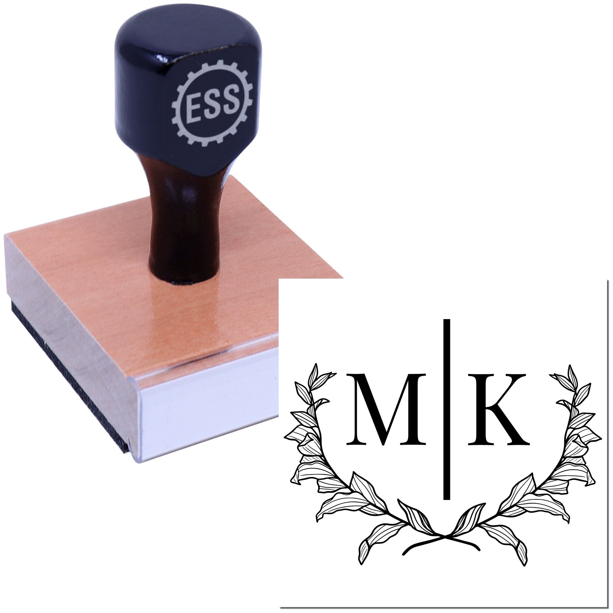 Square Elegant Laurel Monogram Return Address Initial Stamp