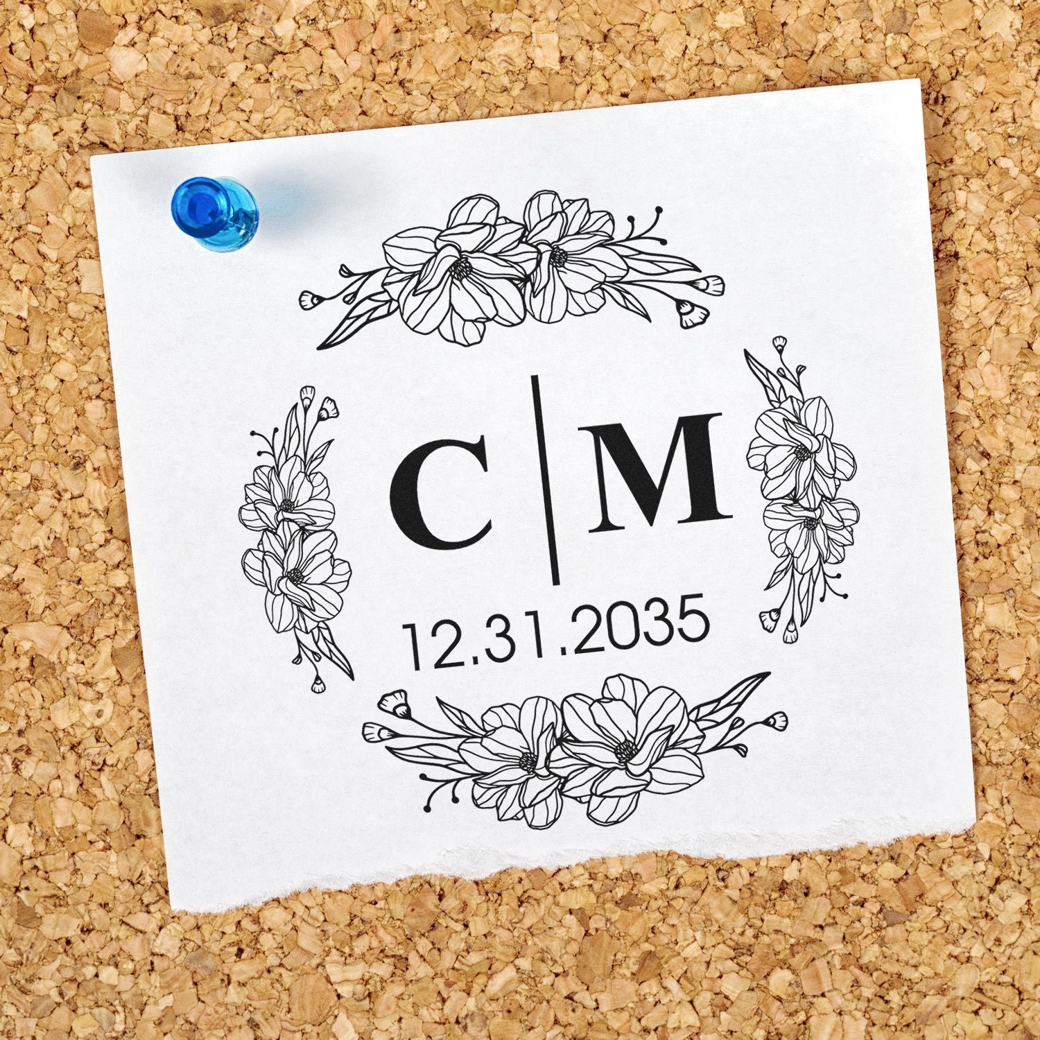 Square Botanical Grace Wedding Invitation Initial Stamp
