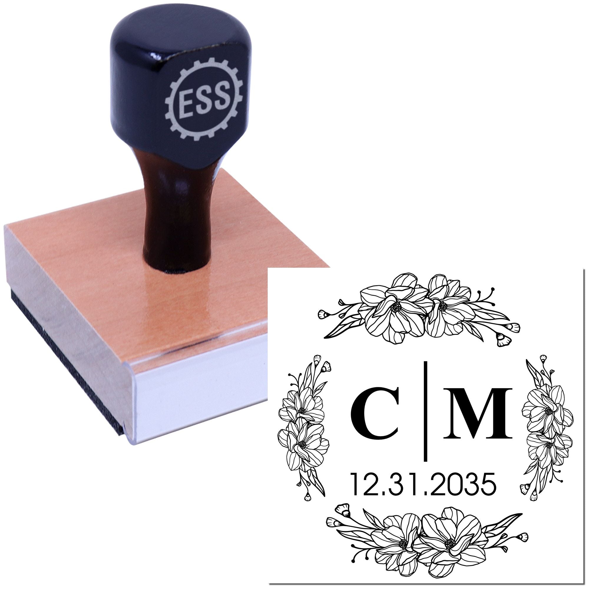 Square Botanical Grace Wedding Invitation Initial Stamp
