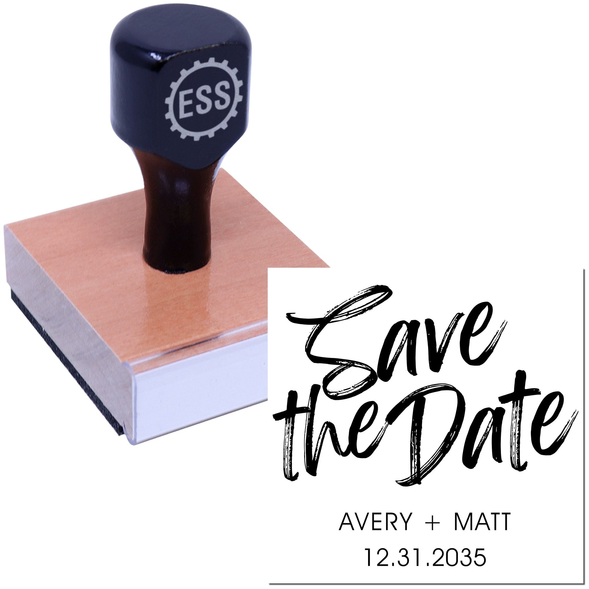Square Upscale Date Save the Date Rustic Initial Stamp