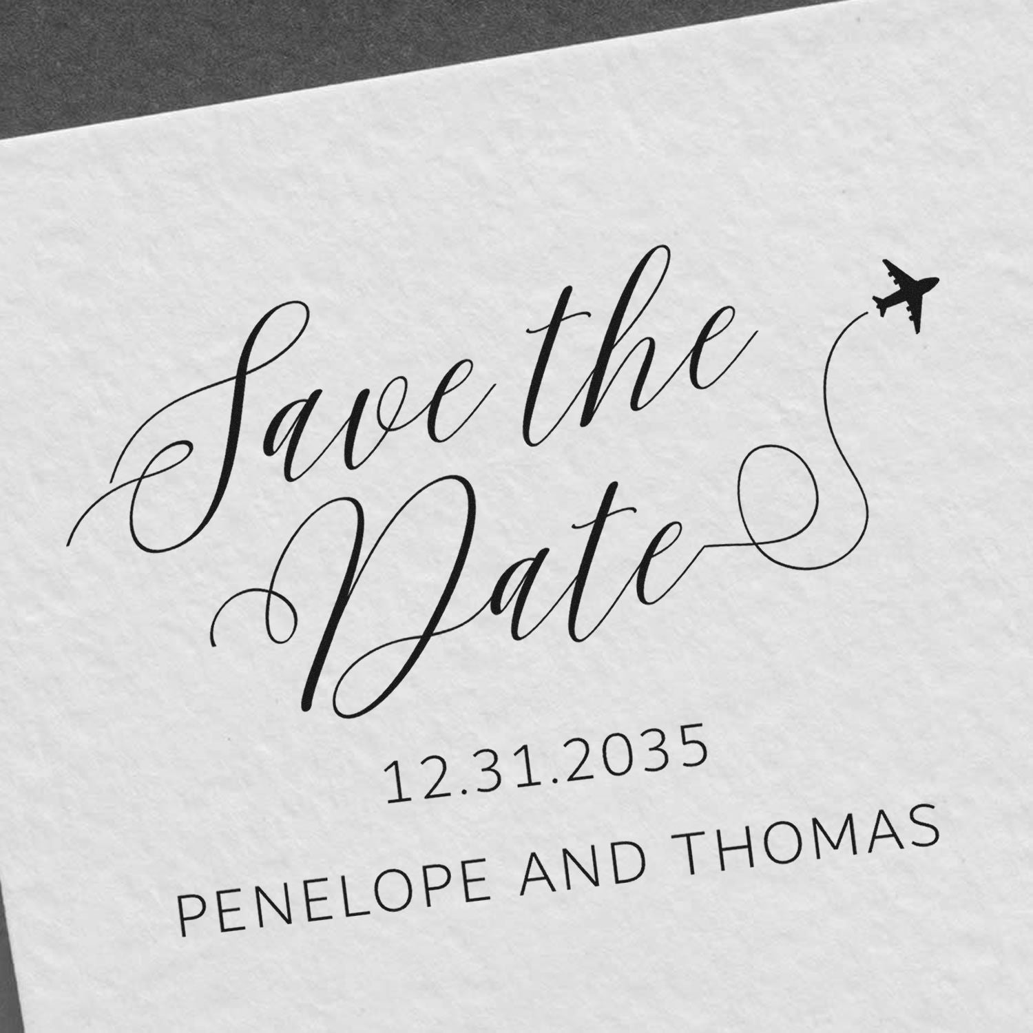 Square Love Takes Flight Save the Date Minimalist Initial Stamp