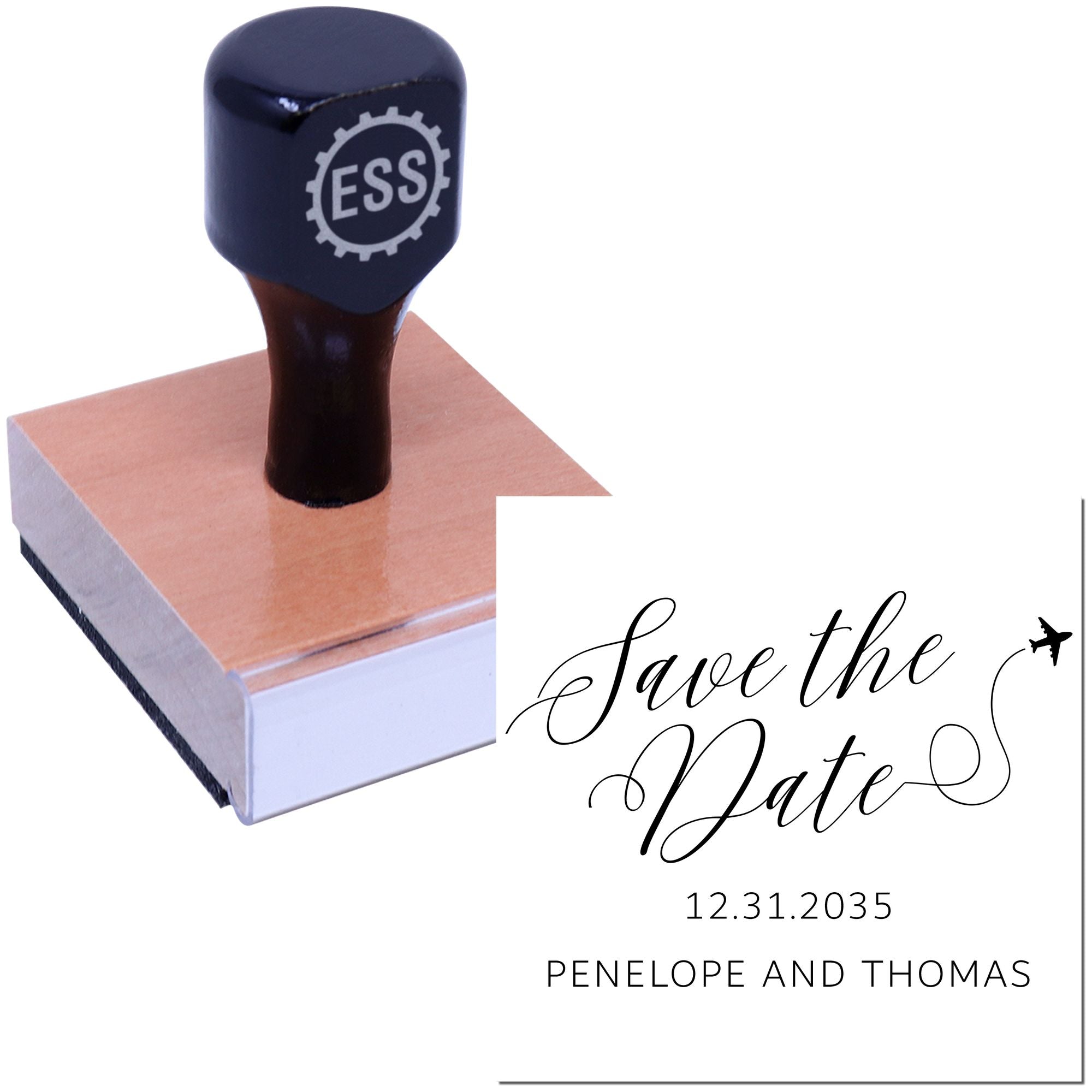 Square Love Takes Flight Save the Date Minimalist Initial Stamp