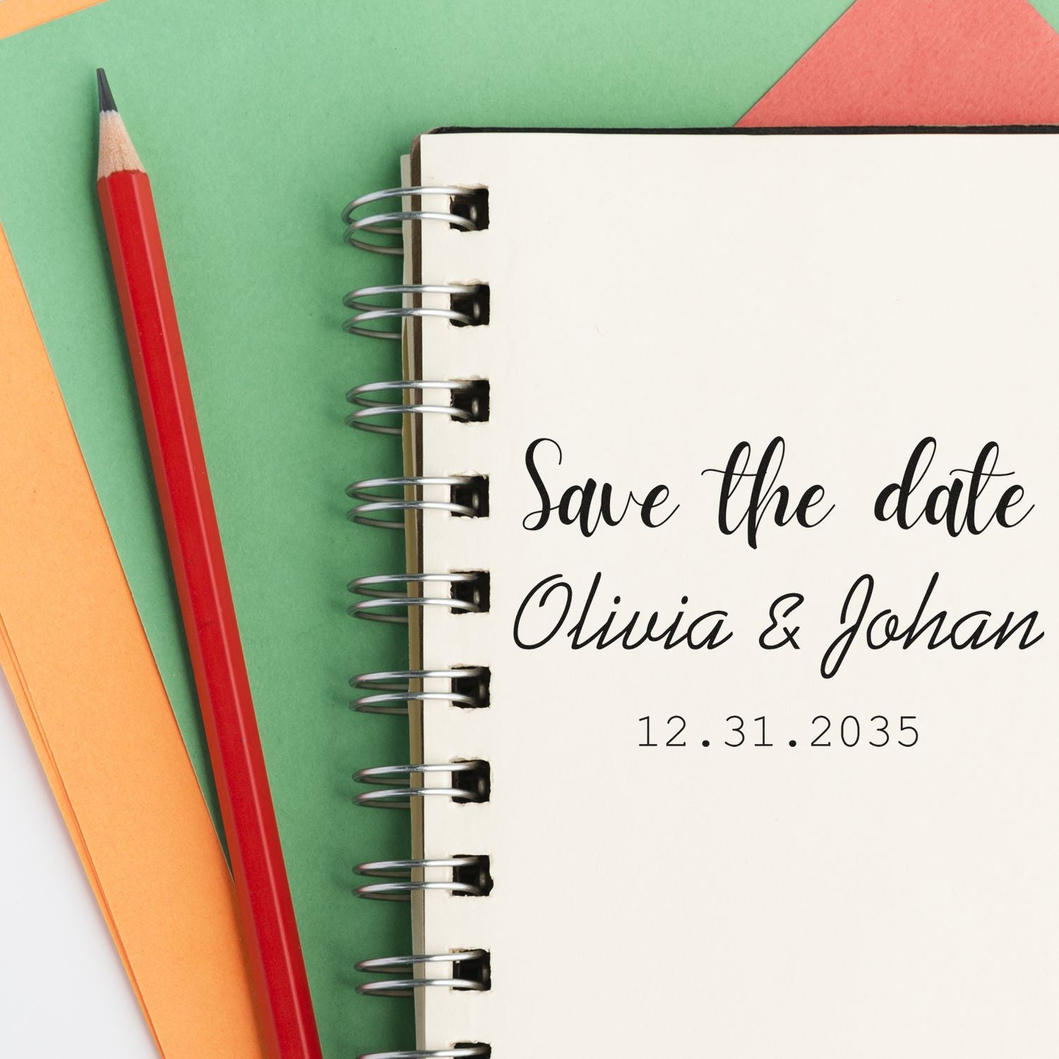 Square Elegant Love Date Save the Date Handmade Couples' Stamp