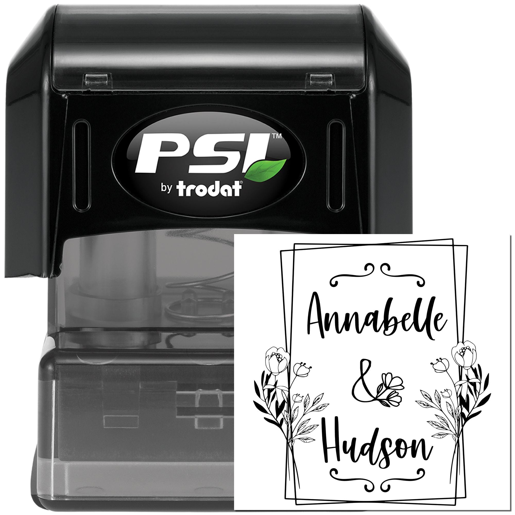 Floral Charm Personalized Couple's Monogram Stamp - Engineer Seal Stamps