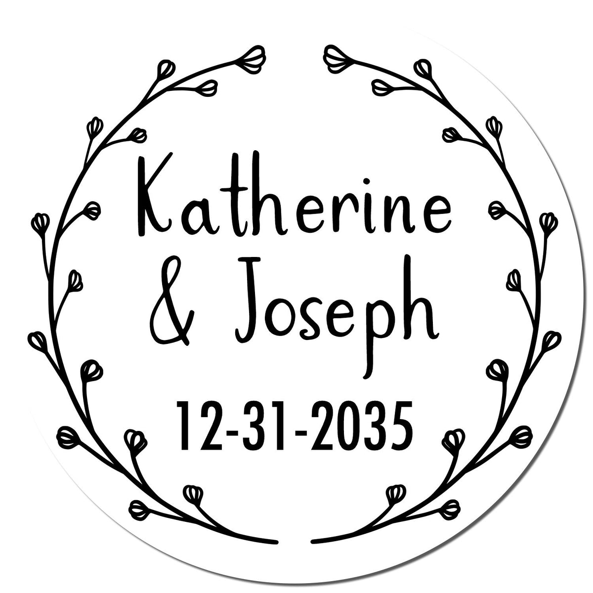 Black Trodat Blossoming Love personalized wedding return address stamp with floral design and initial customization.
