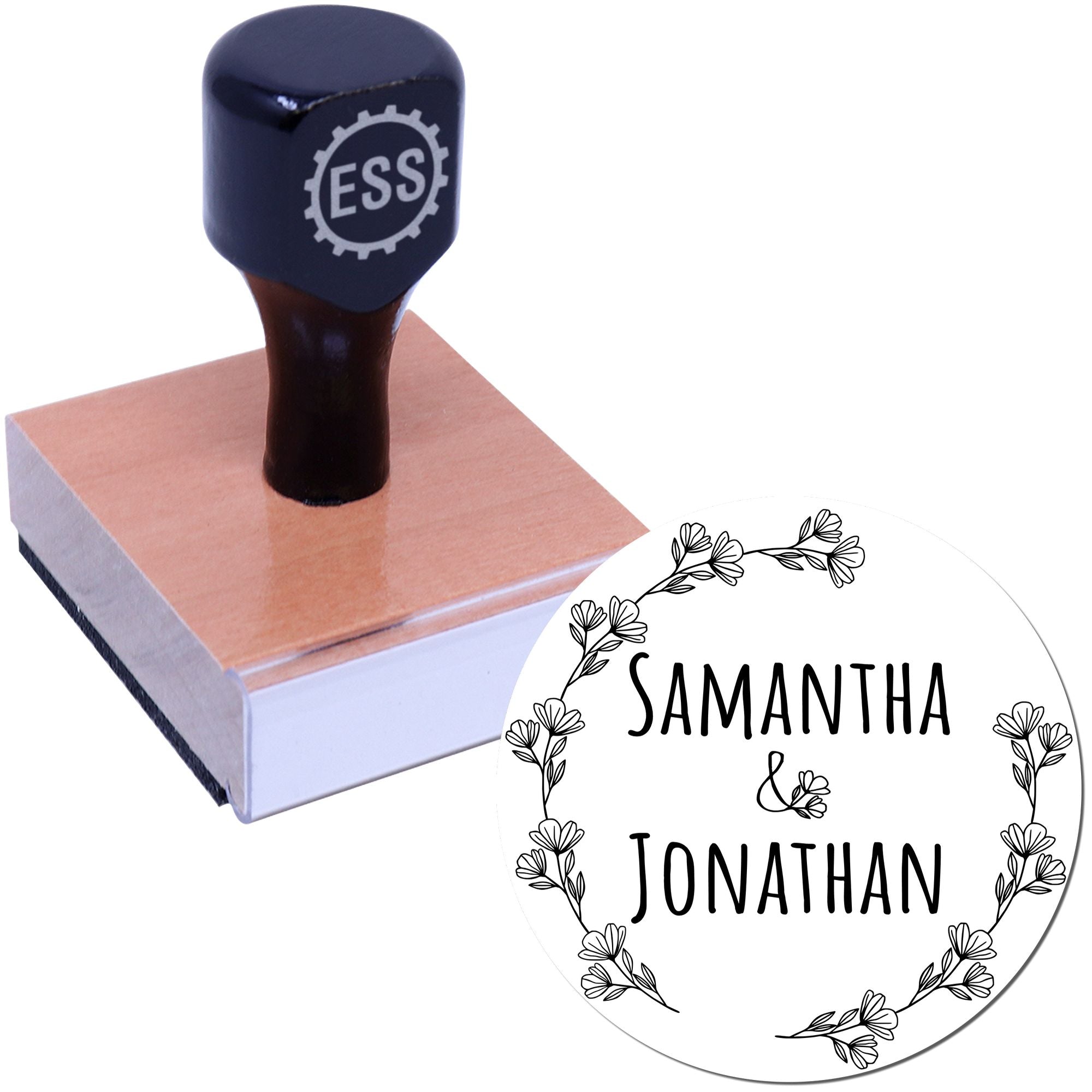 Round Floral Heart Wedding Initial Stamp - Engineer Seal Stamps