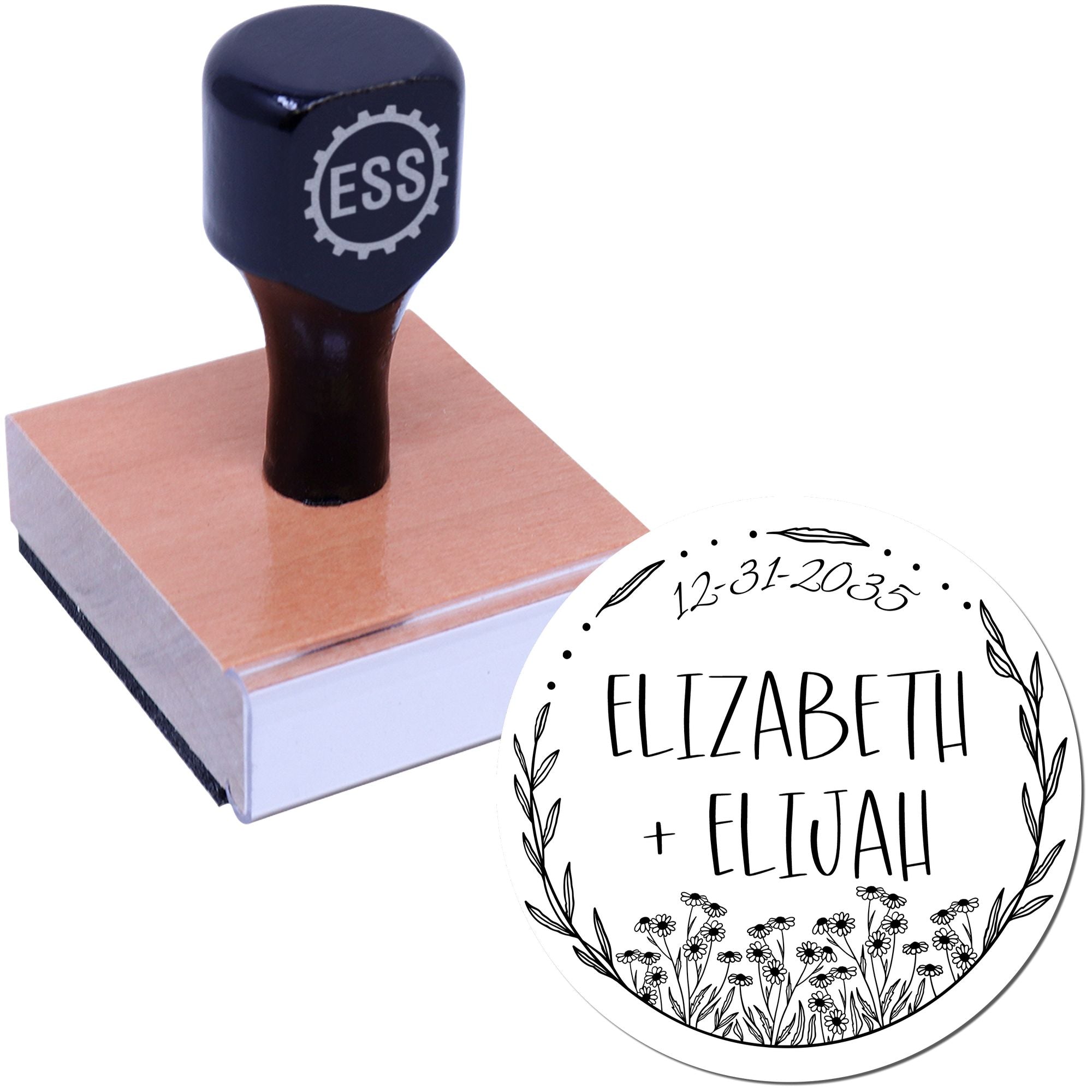 Round Blossom Affection Save The Date Initial Stamp