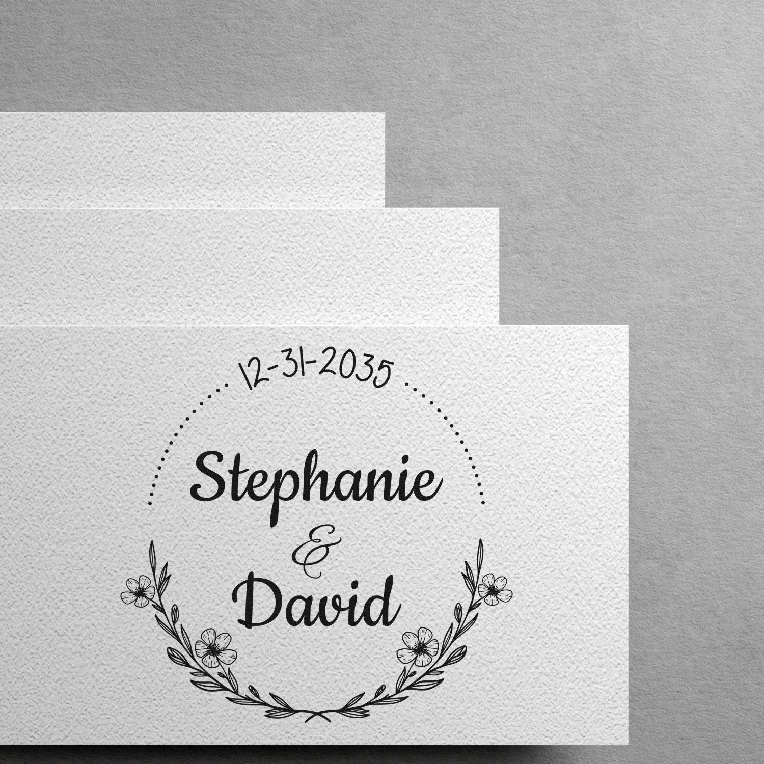 Round Petal Love Wedding Monogram Stamp - Engineer Seal Stamps