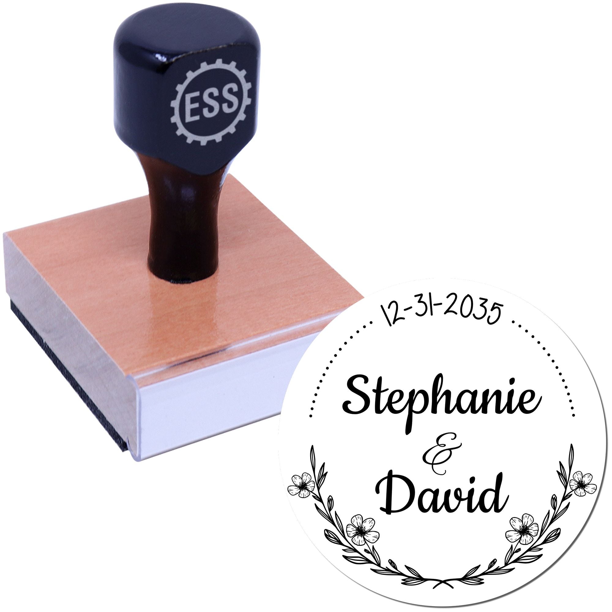 Round Petal Love Wedding Monogram Stamp - Engineer Seal Stamps