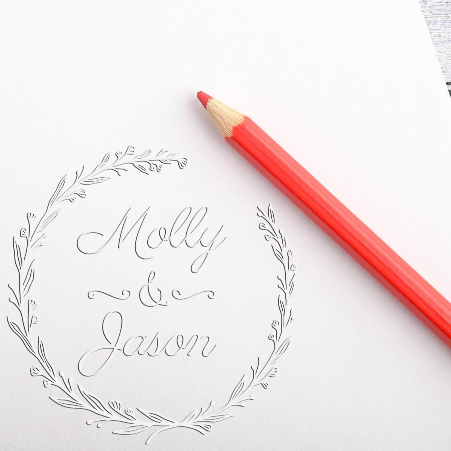 Desk Floral Elegance Custom-Made Thank You Initial Stamp Embosser - Engineer Seal Stamps