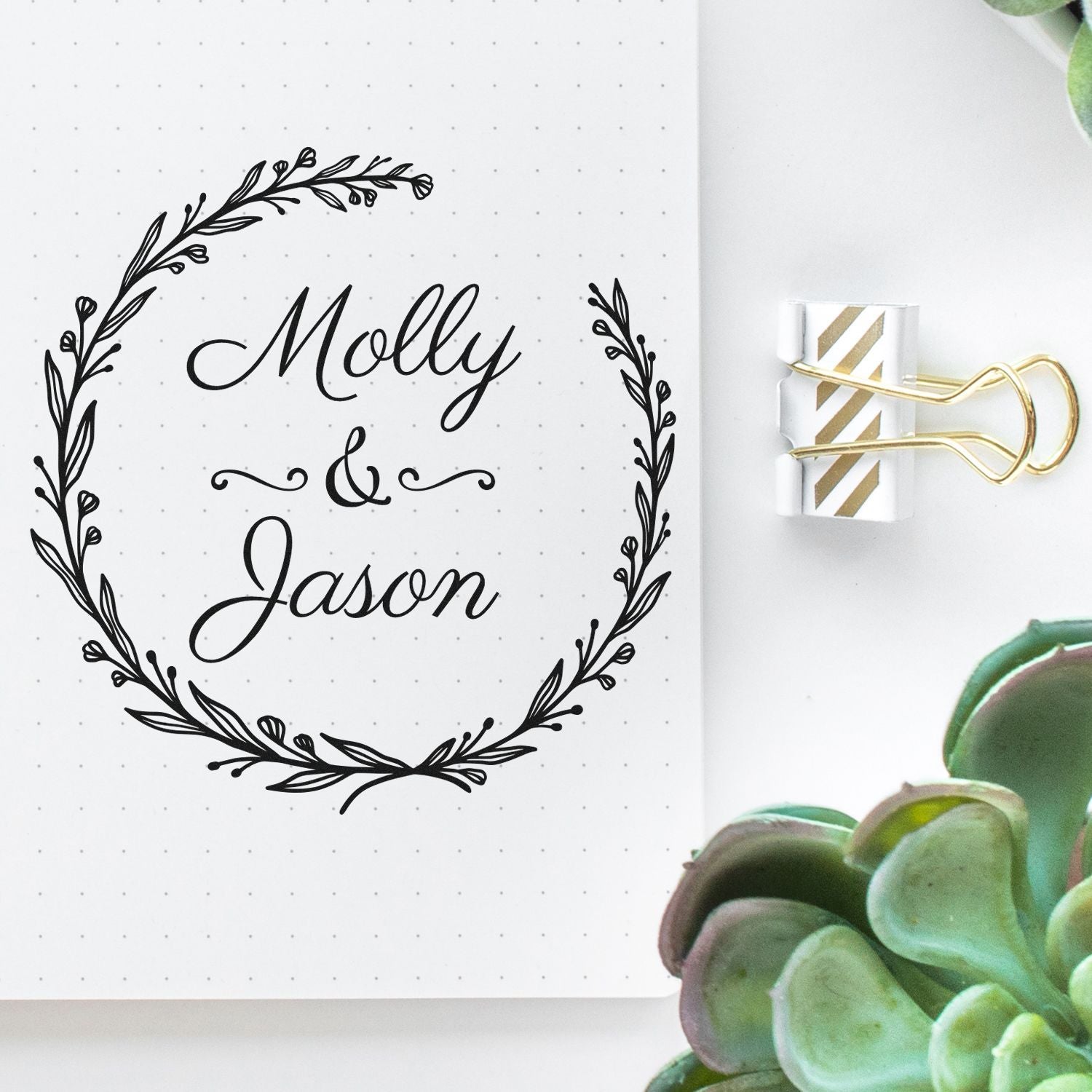 Floral Elegance Personalized Script Monogram Stamp - Engineer Seal Stamps