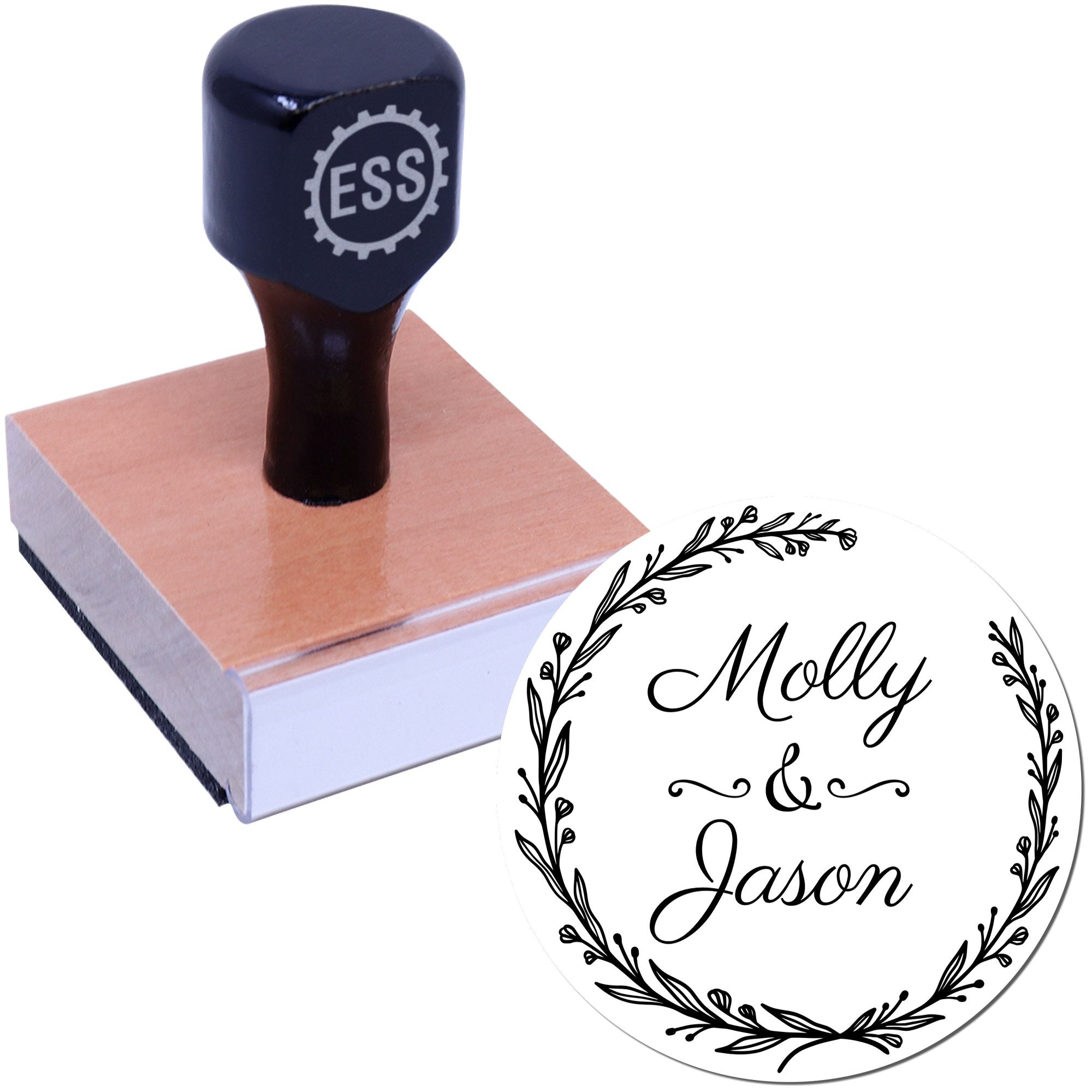 Round Floral Elegance Wedding Favor Initial Stamp - Engineer Seal Stamps