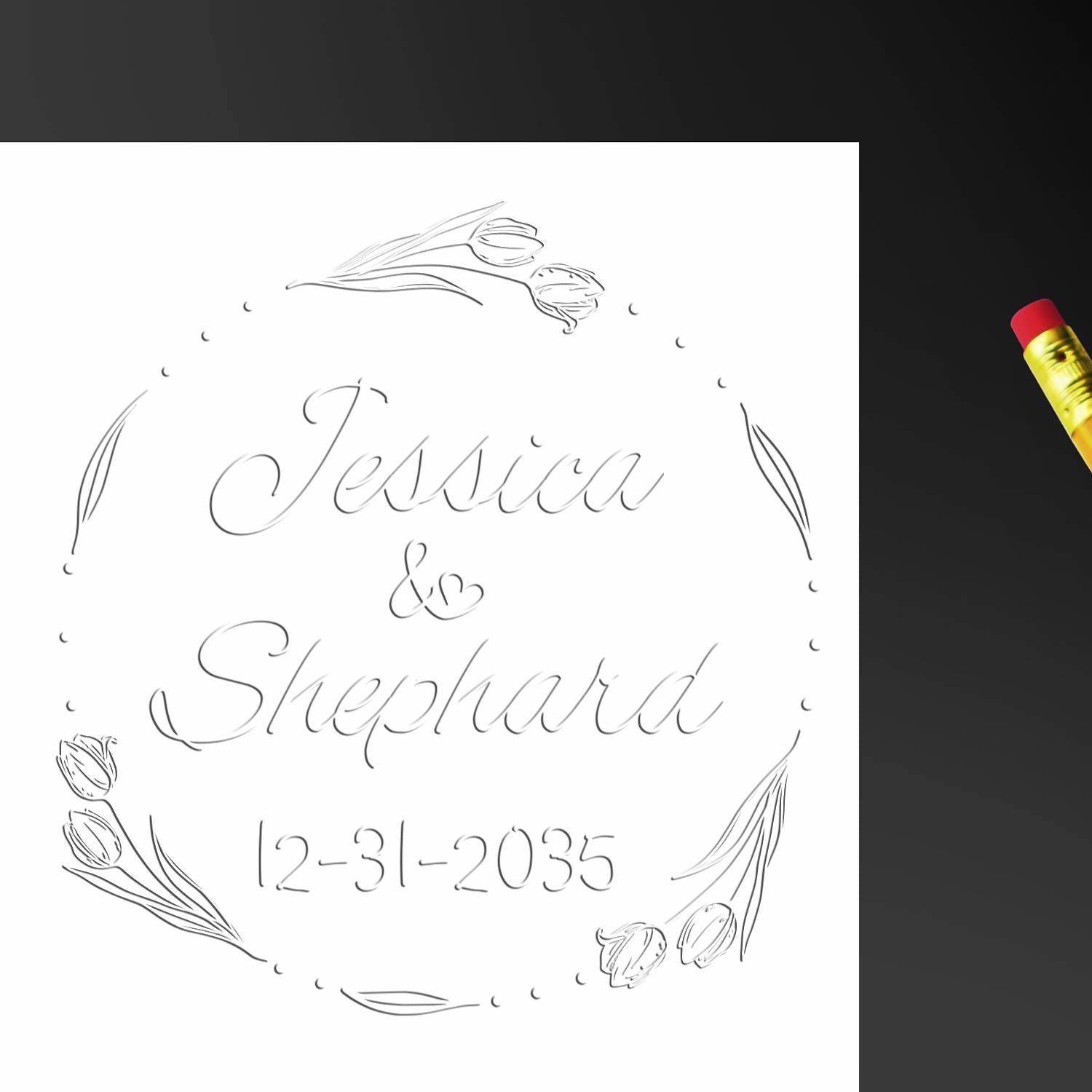 Soft Garden Heart Personalized Return Address Initial Embossing Stamp - Engineer Seal Stamps