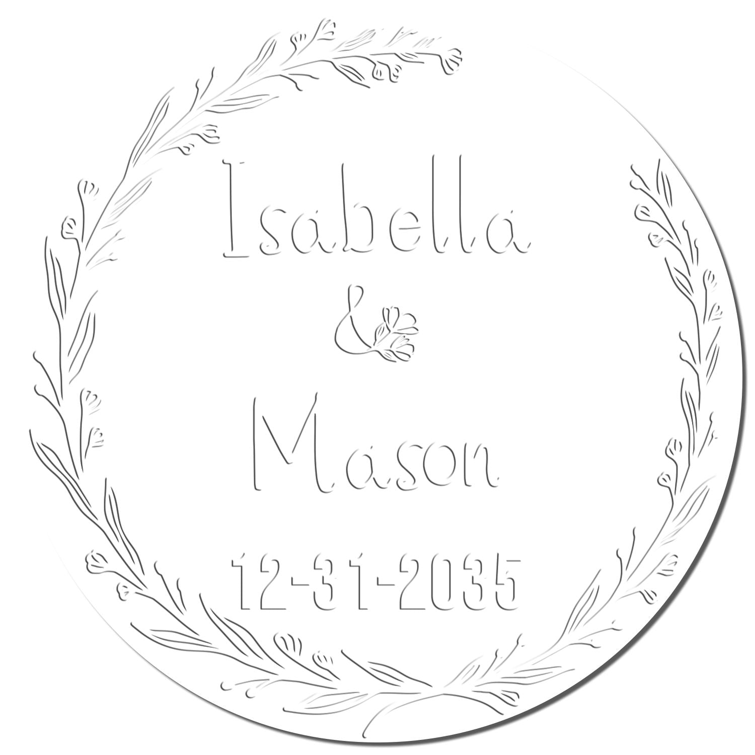 Floral Love Circle Hybrid Custom Initial Rubber Embosser - Engineer Seal Stamps