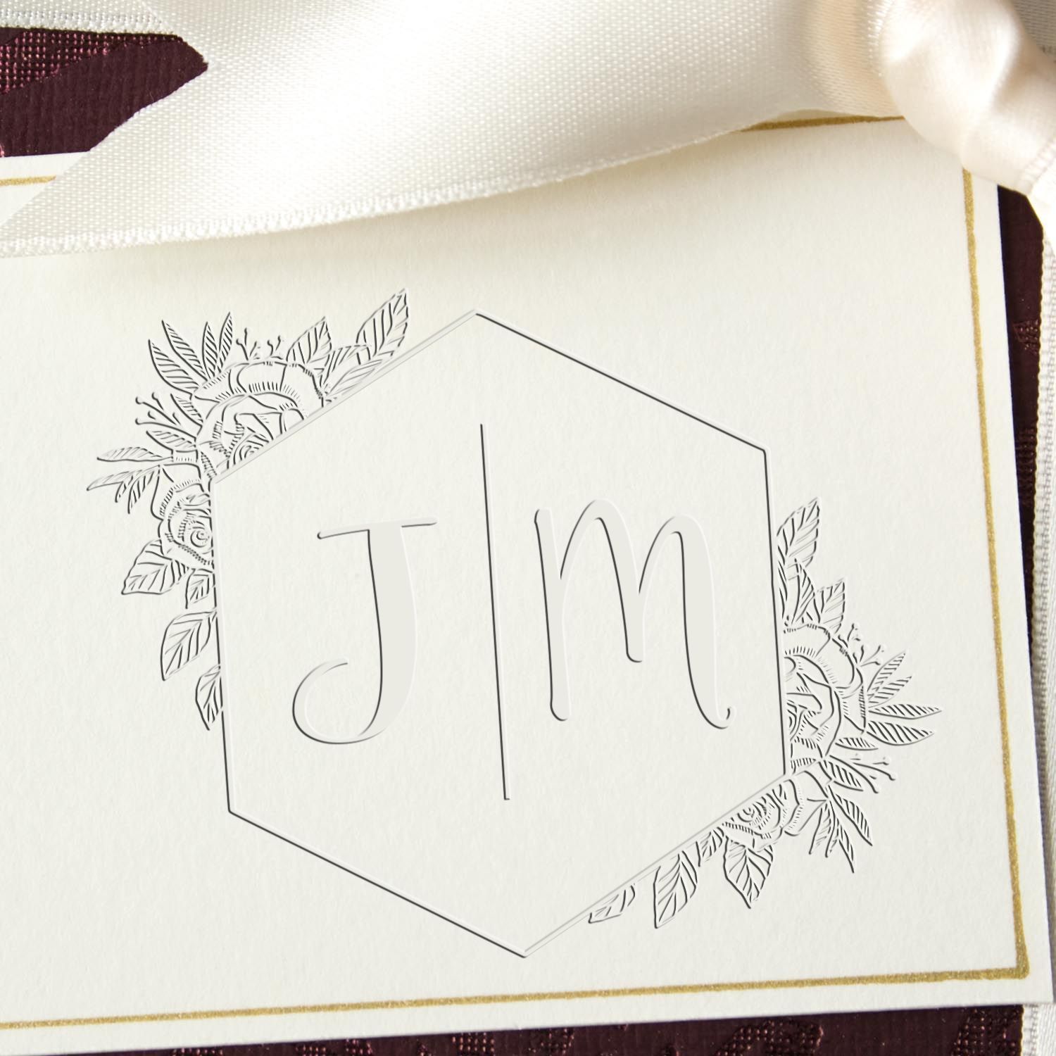 Soft Floral Hex Monogram Personalized Thank You Initial Embossing Stamp