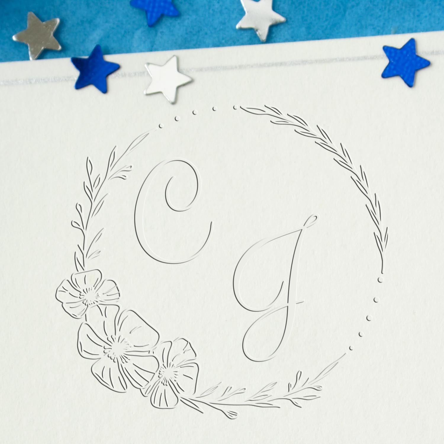 Blooming Grace Hybrid Custom Monogram Initial Seal Embosser - Engineer Seal Stamps