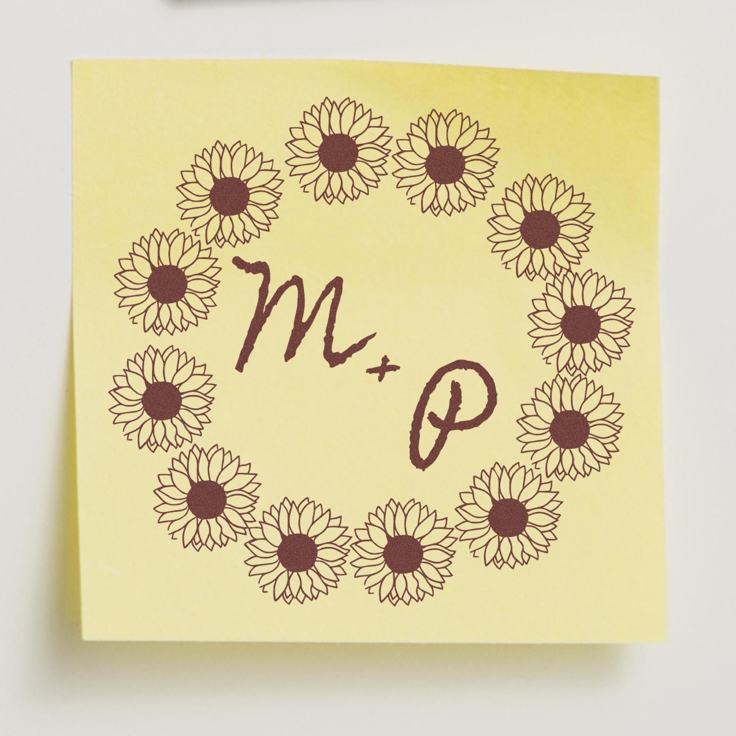 Round Sunflower Love Seal Minimalist Initial Stamp - Engineer Seal Stamps