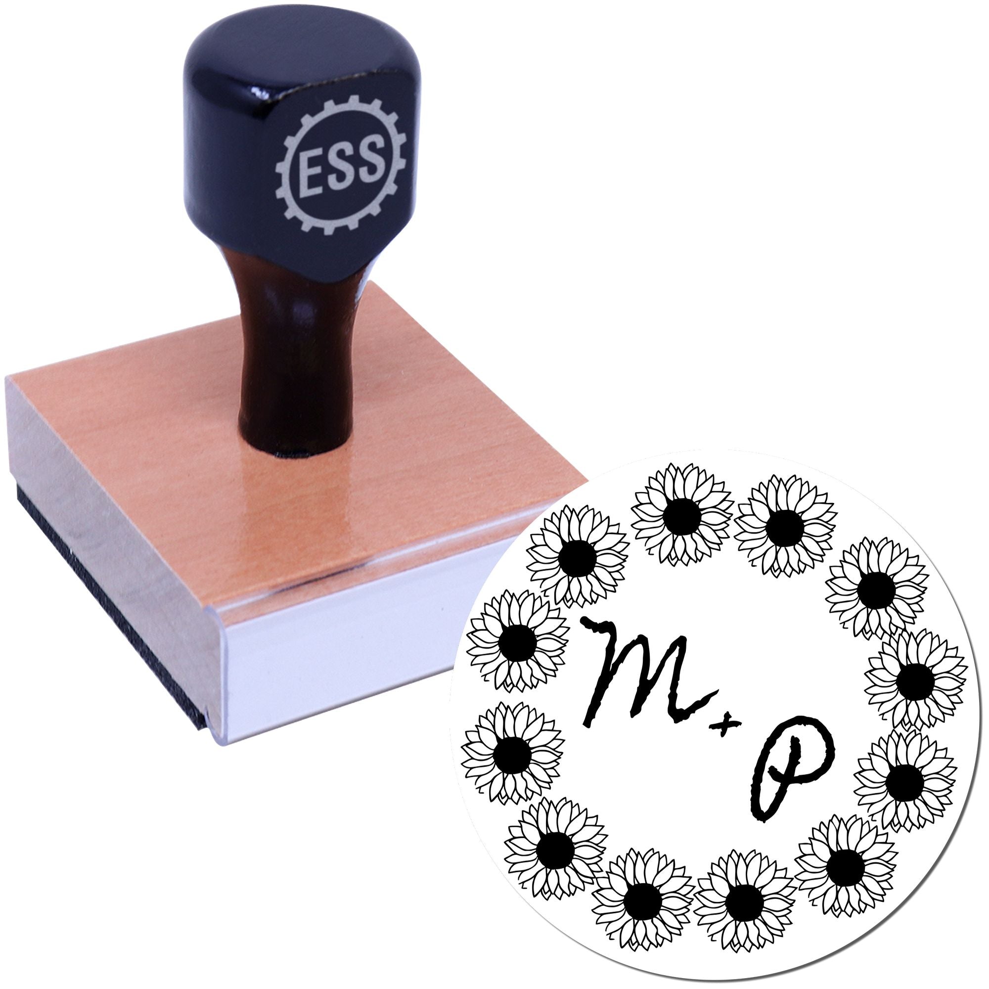 Round Sunflower Love Seal Minimalist Initial Stamp - Engineer Seal Stamps