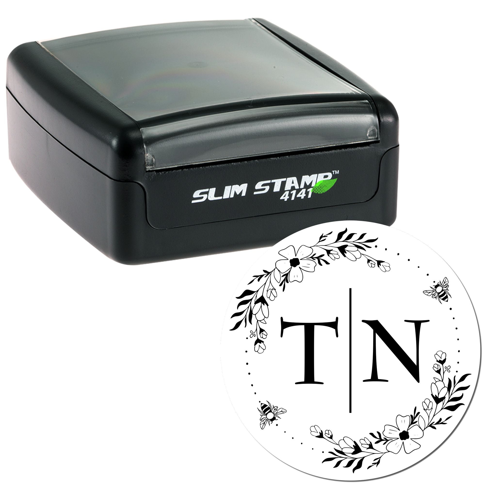 Floral Harmony Personalized Craft Initial Rubber Stamp - Engineer Seal Stamps