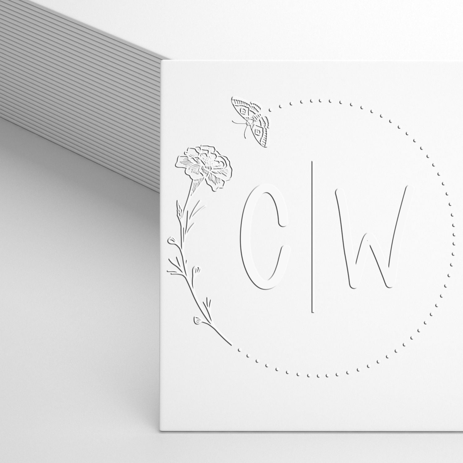Floral Flutter Monogram Hybrid Custom Monogram Initial Embossing Stamp - Engineer Seal Stamps