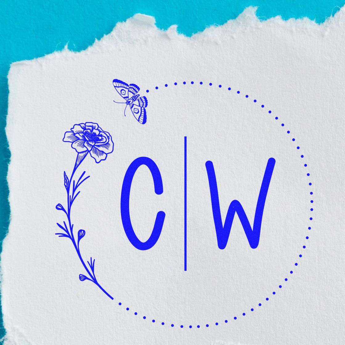 Floral Flutter Monogram Custom Wedding Stamp - Engineer Seal Stamps